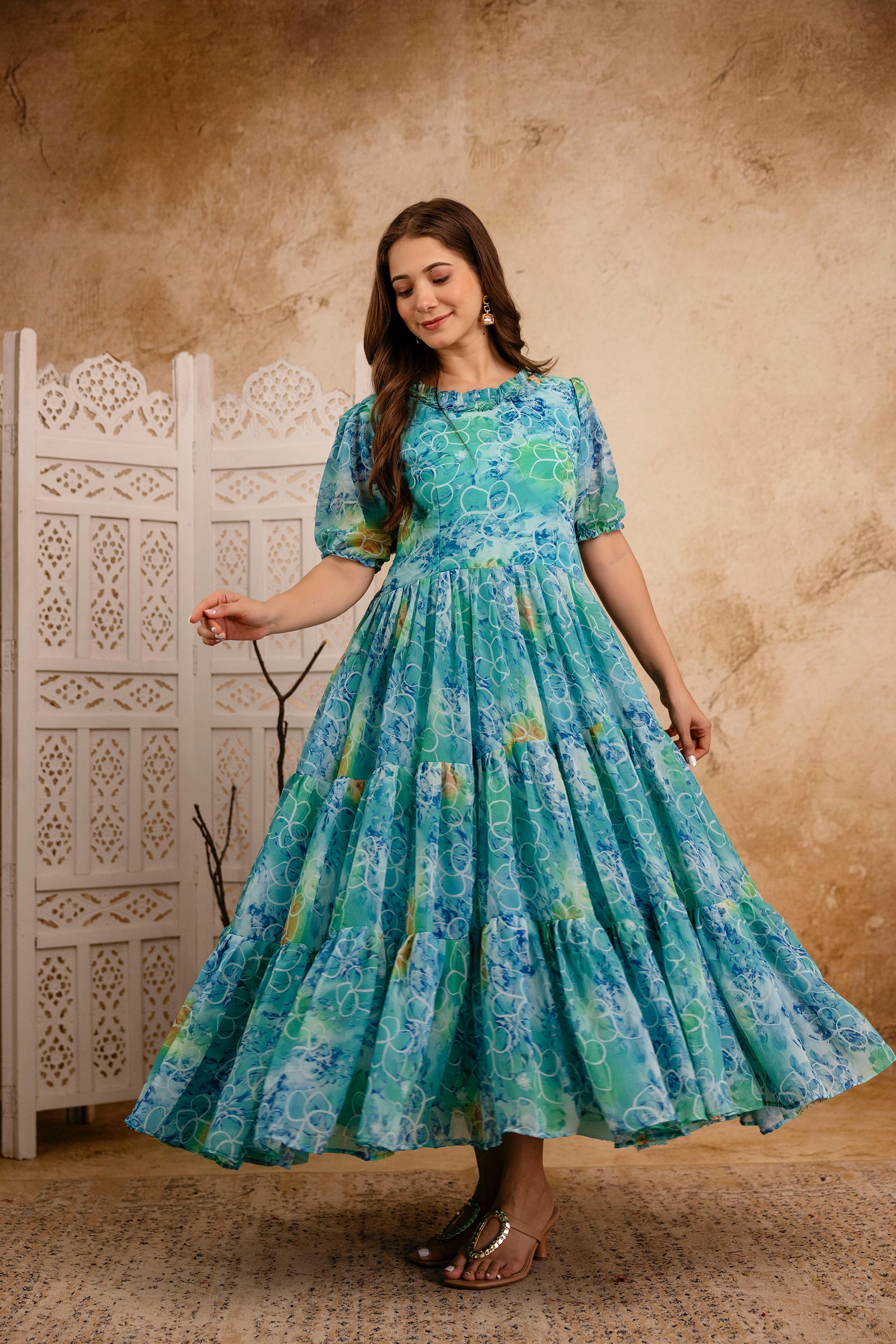 Womenline Sky Blue Color Stylish Gown