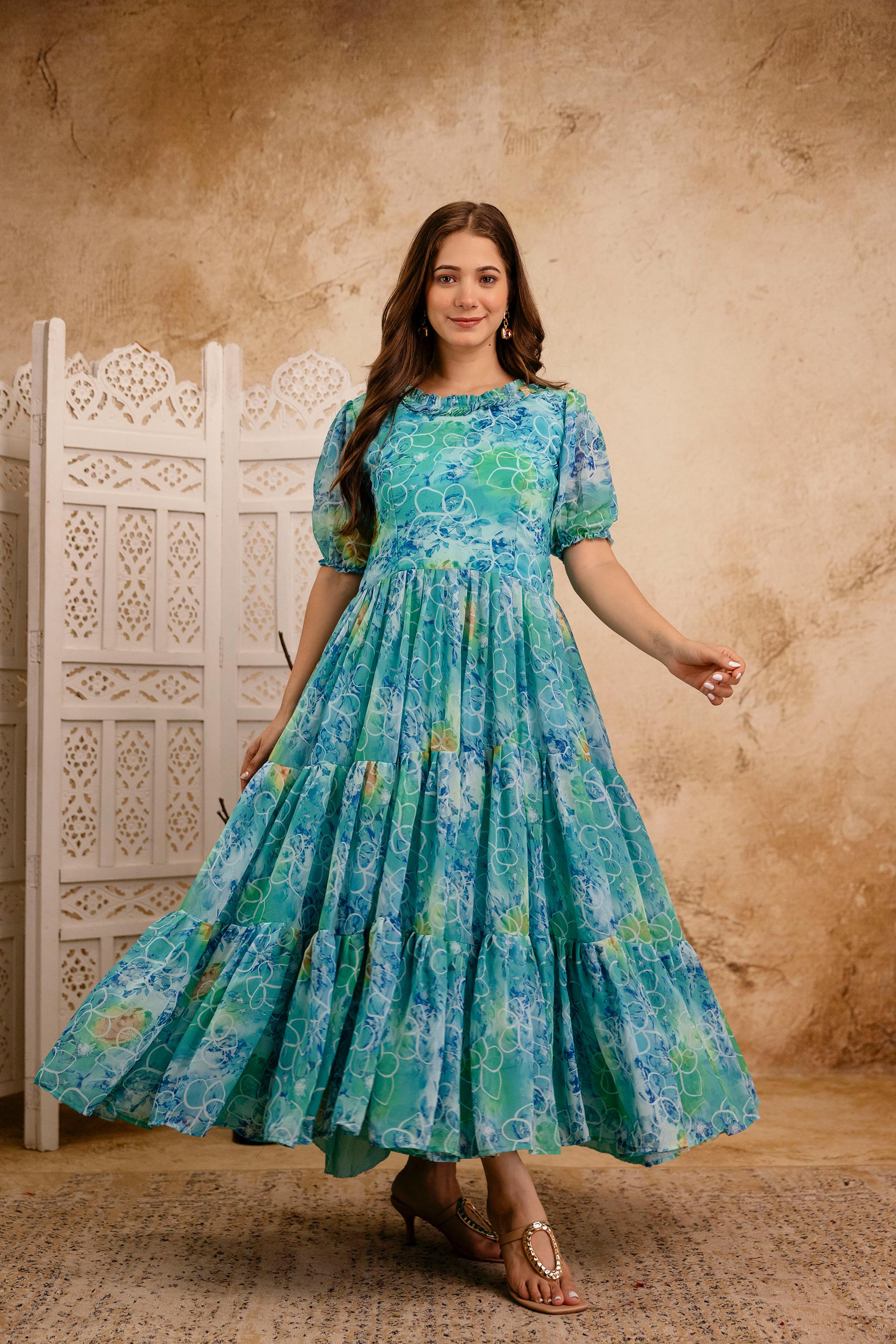Womenline Sky Blue Color Stylish Gown