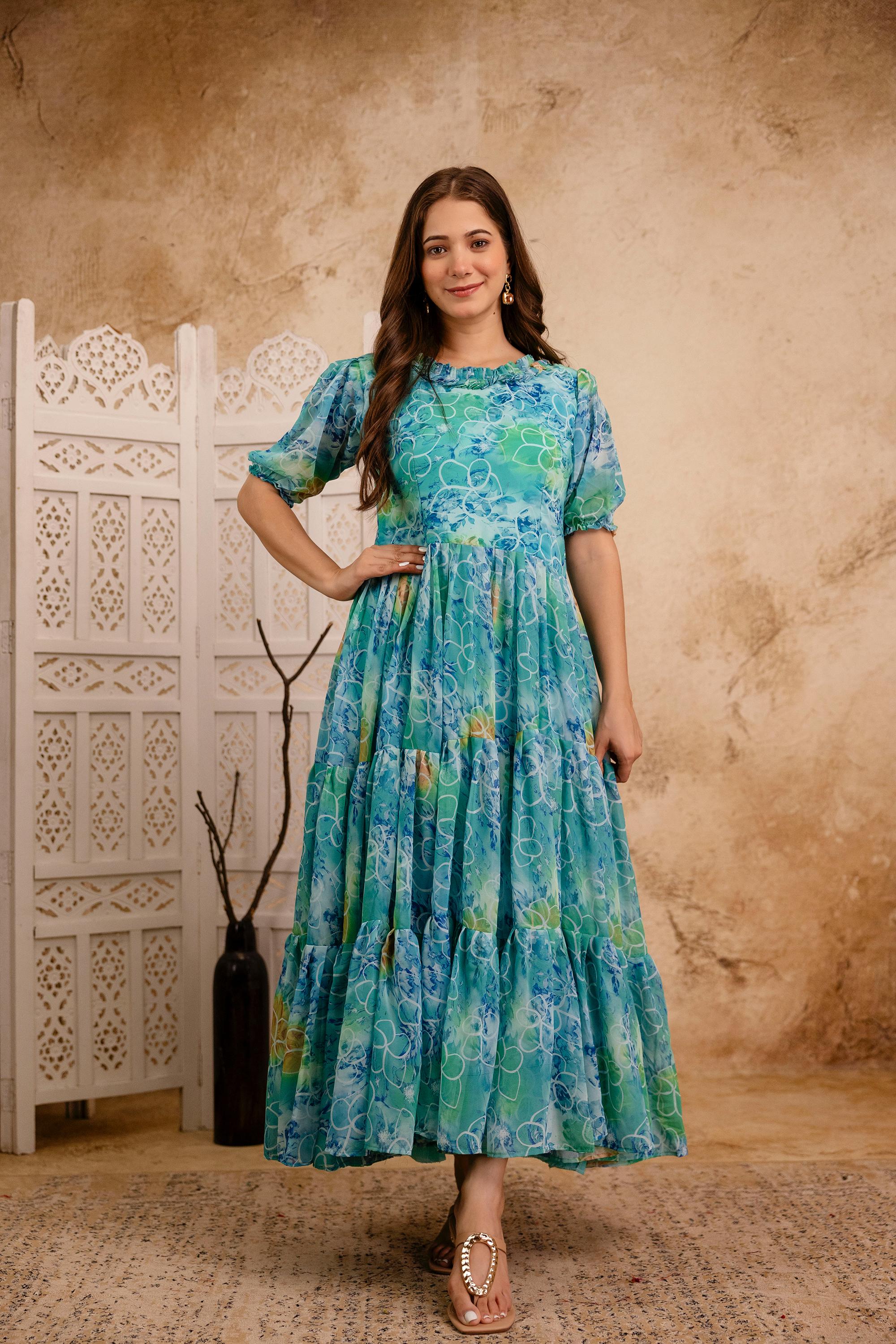 Womenline Sky Blue Color Stylish Gown