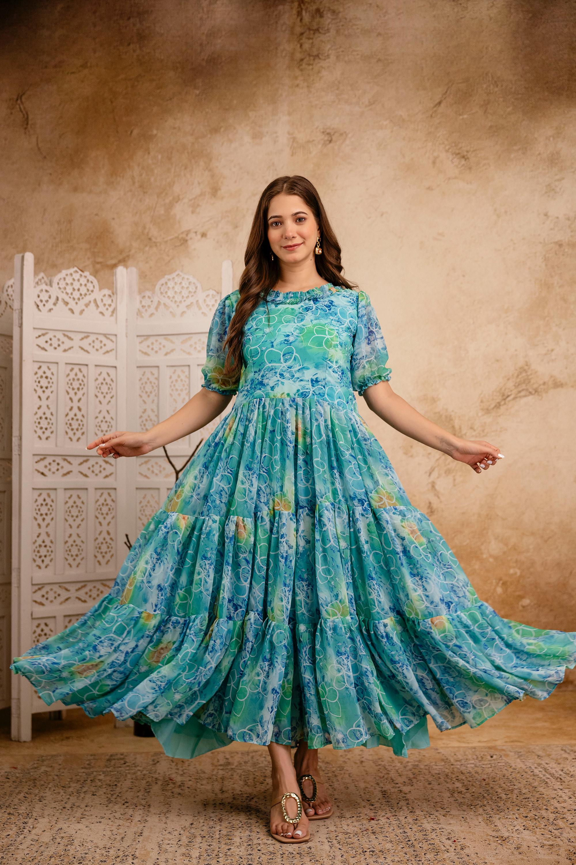 Womenline Sky Blue Color Stylish Gown