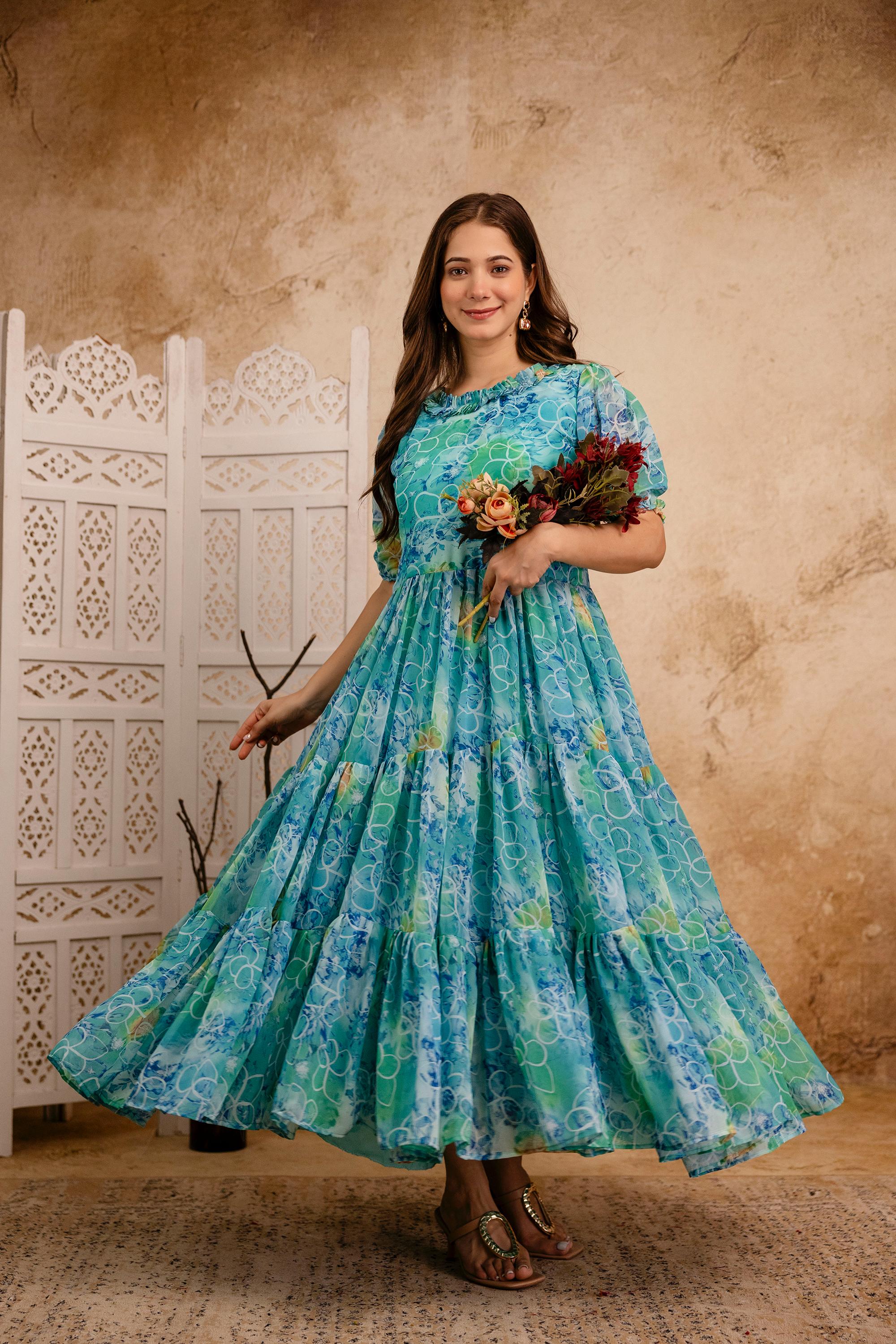 Womenline Sky Blue Color Stylish Gown