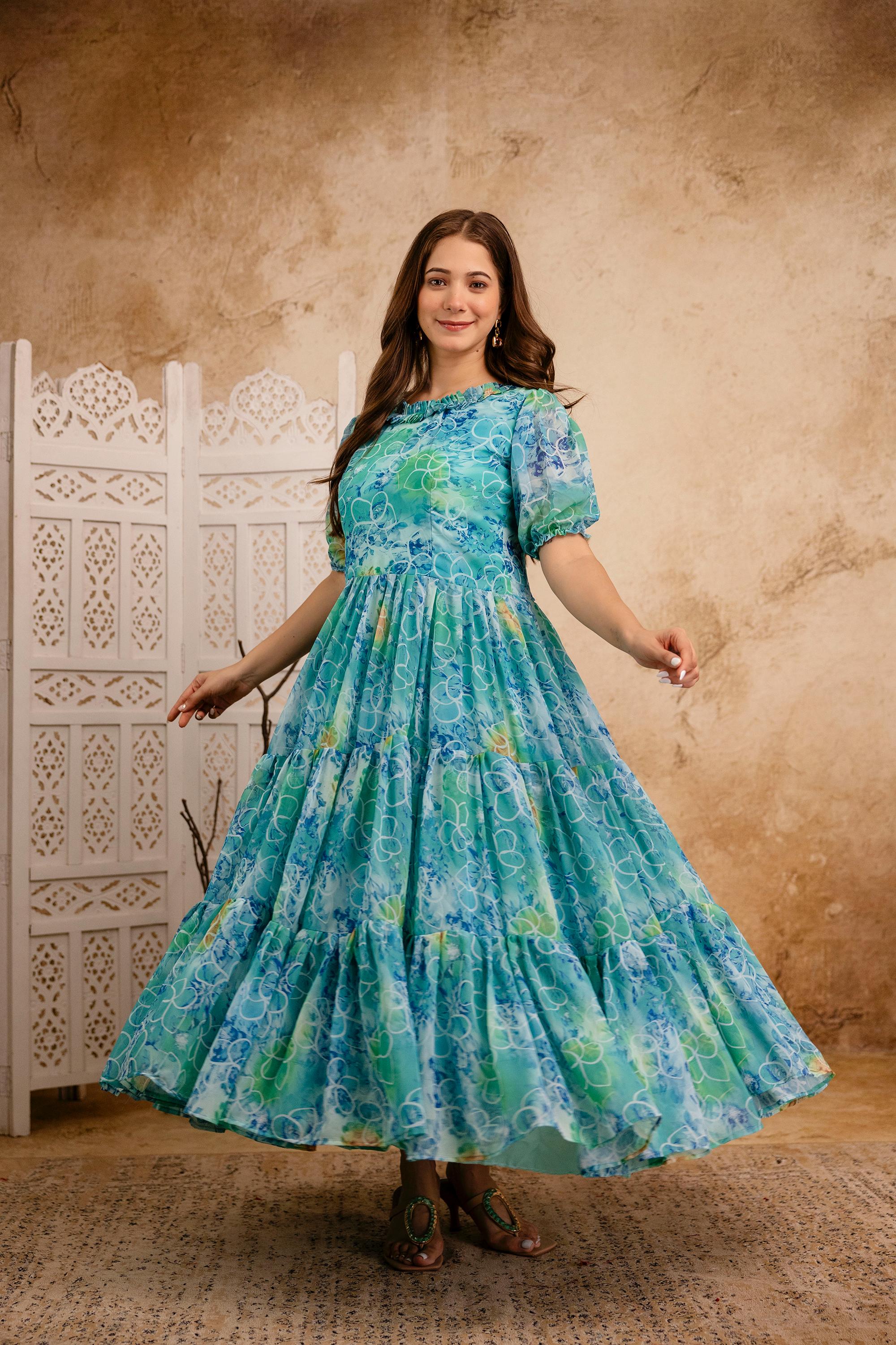 Womenline Sky Blue Color Stylish Gown
