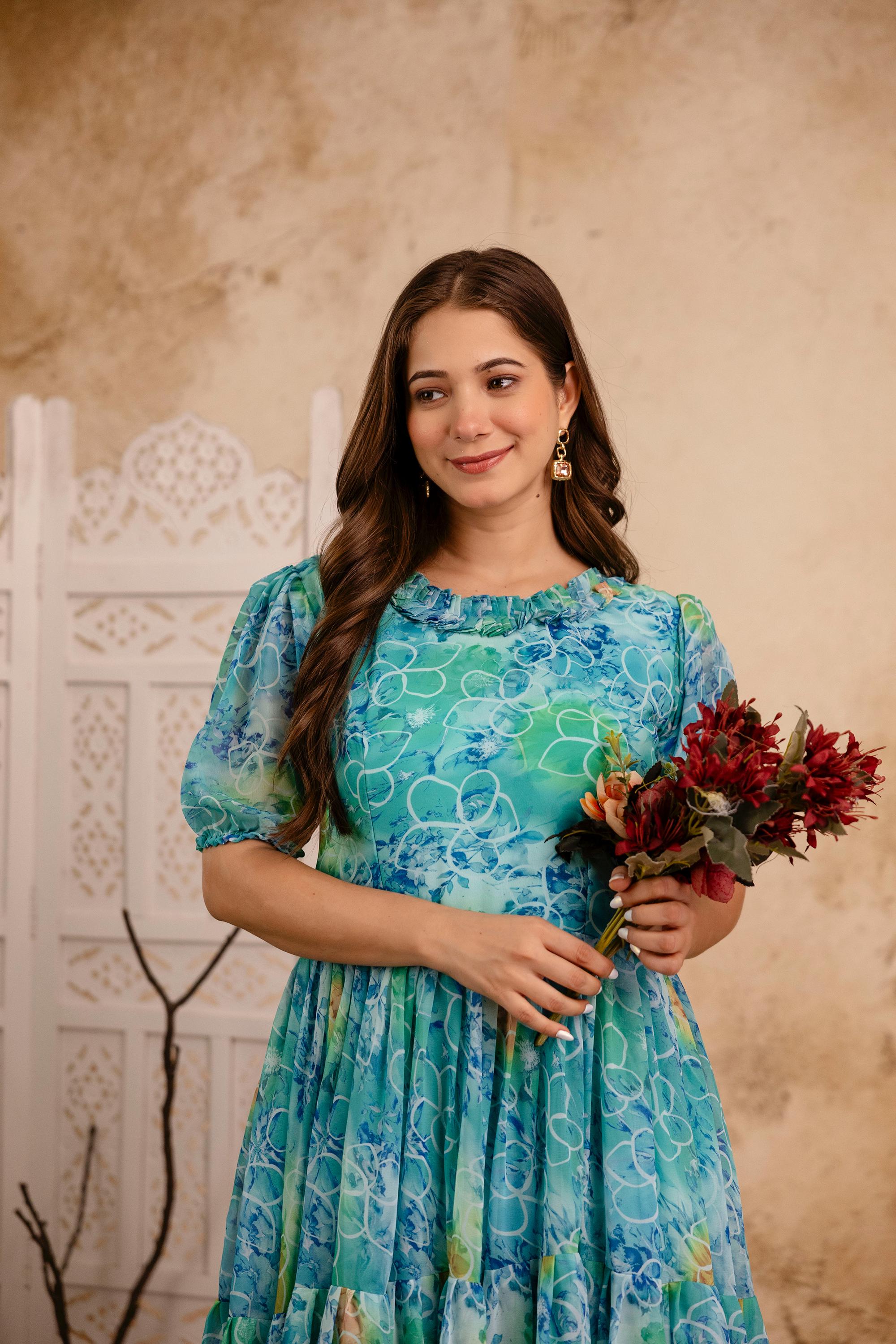 Womenline Sky Blue Color Stylish Gown