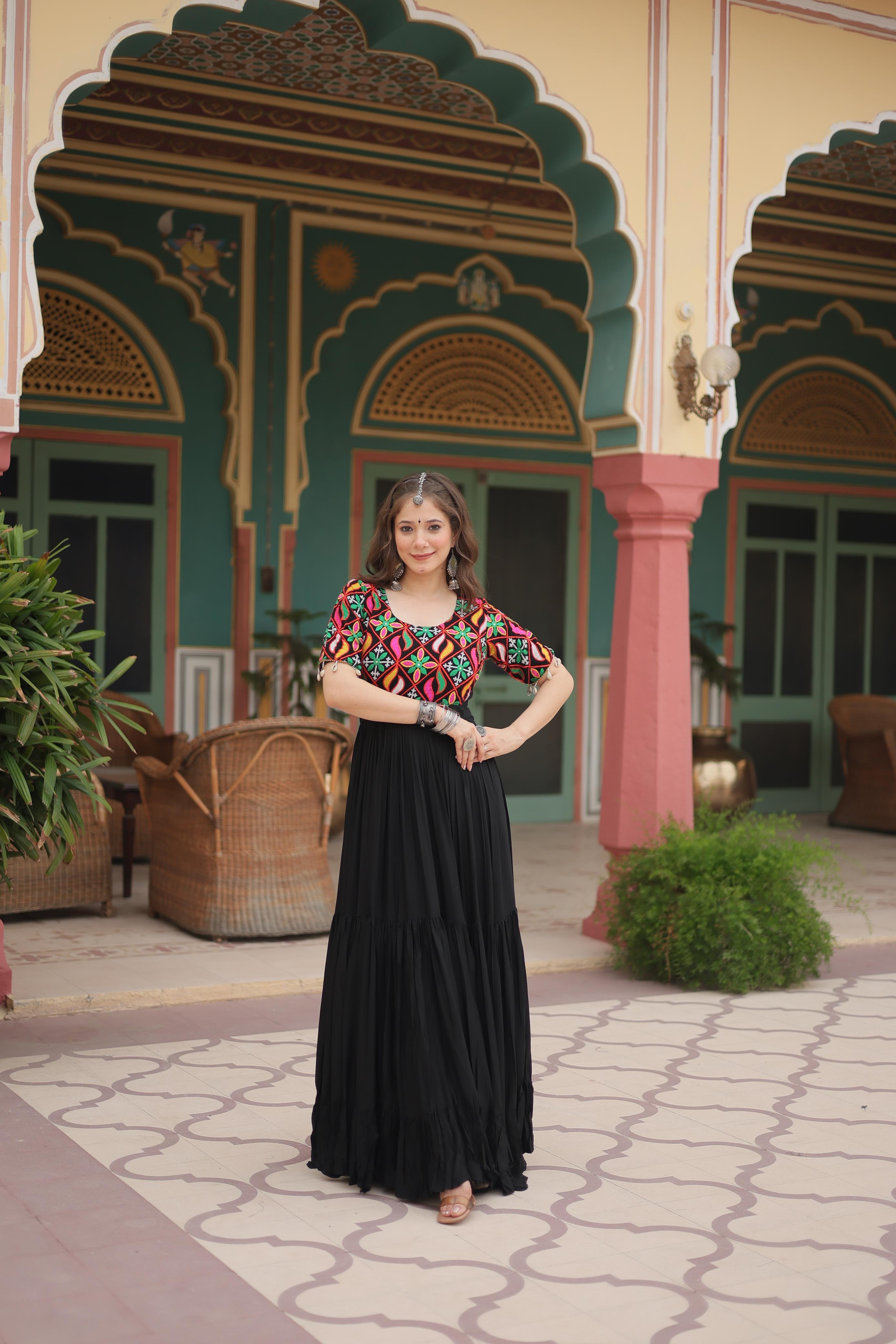 Womenline Black Color Navratri Gown