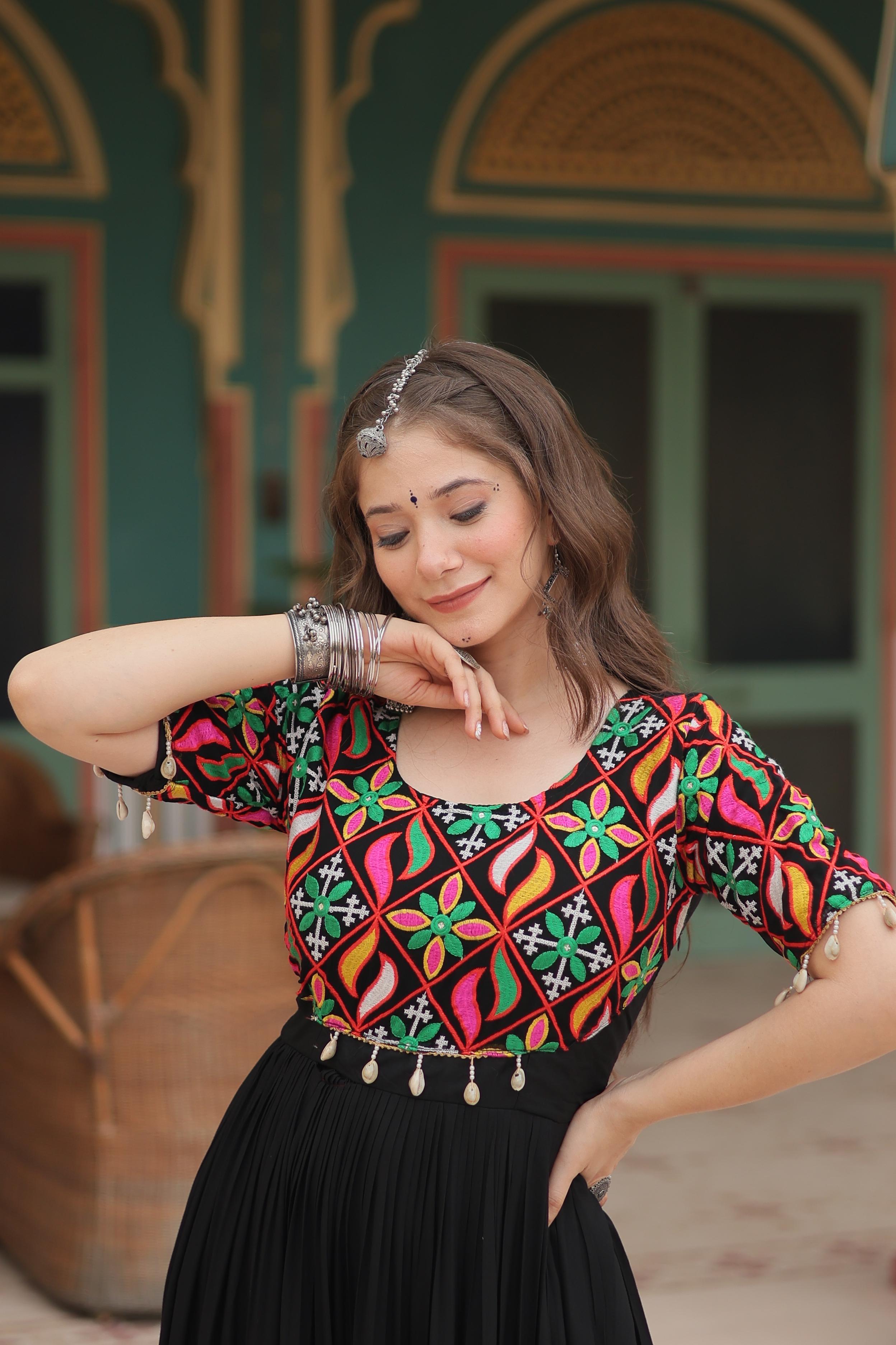 Womenline Black Color Navratri Gown