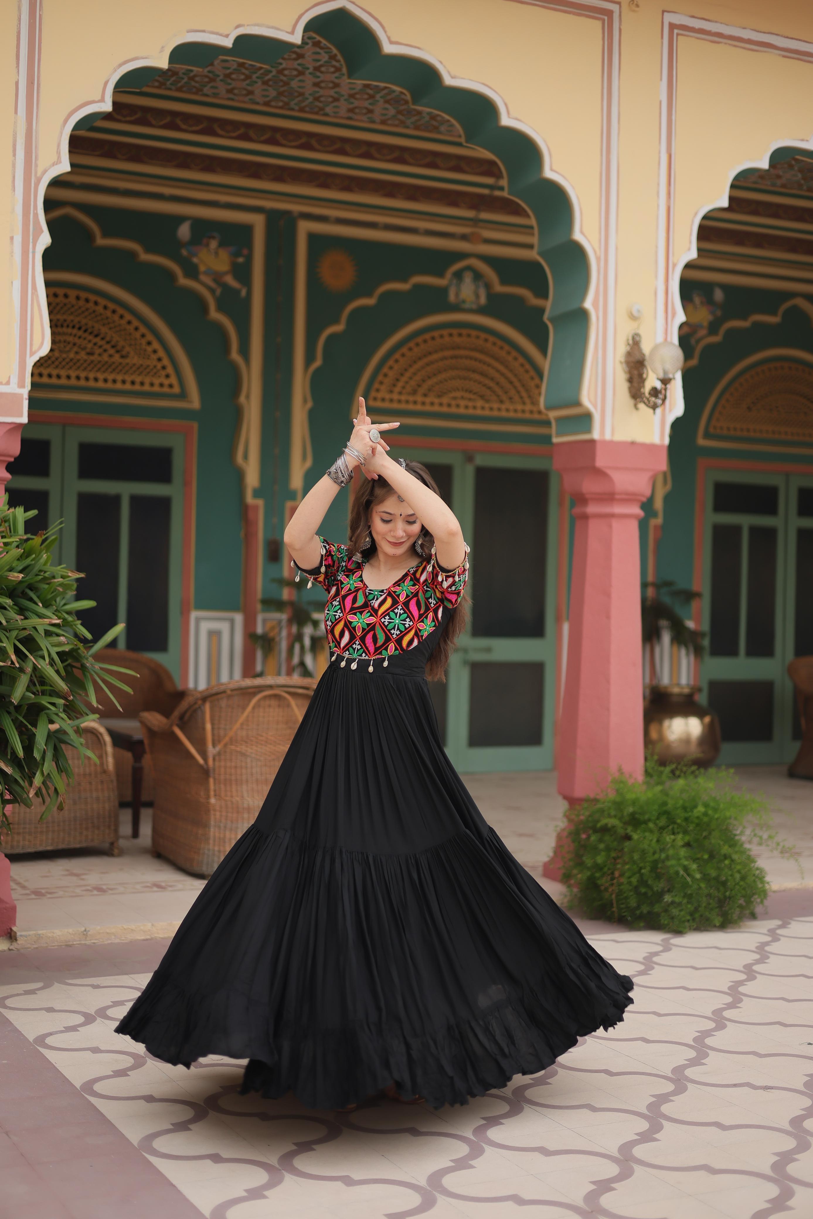 Womenline Black Color Navratri Gown