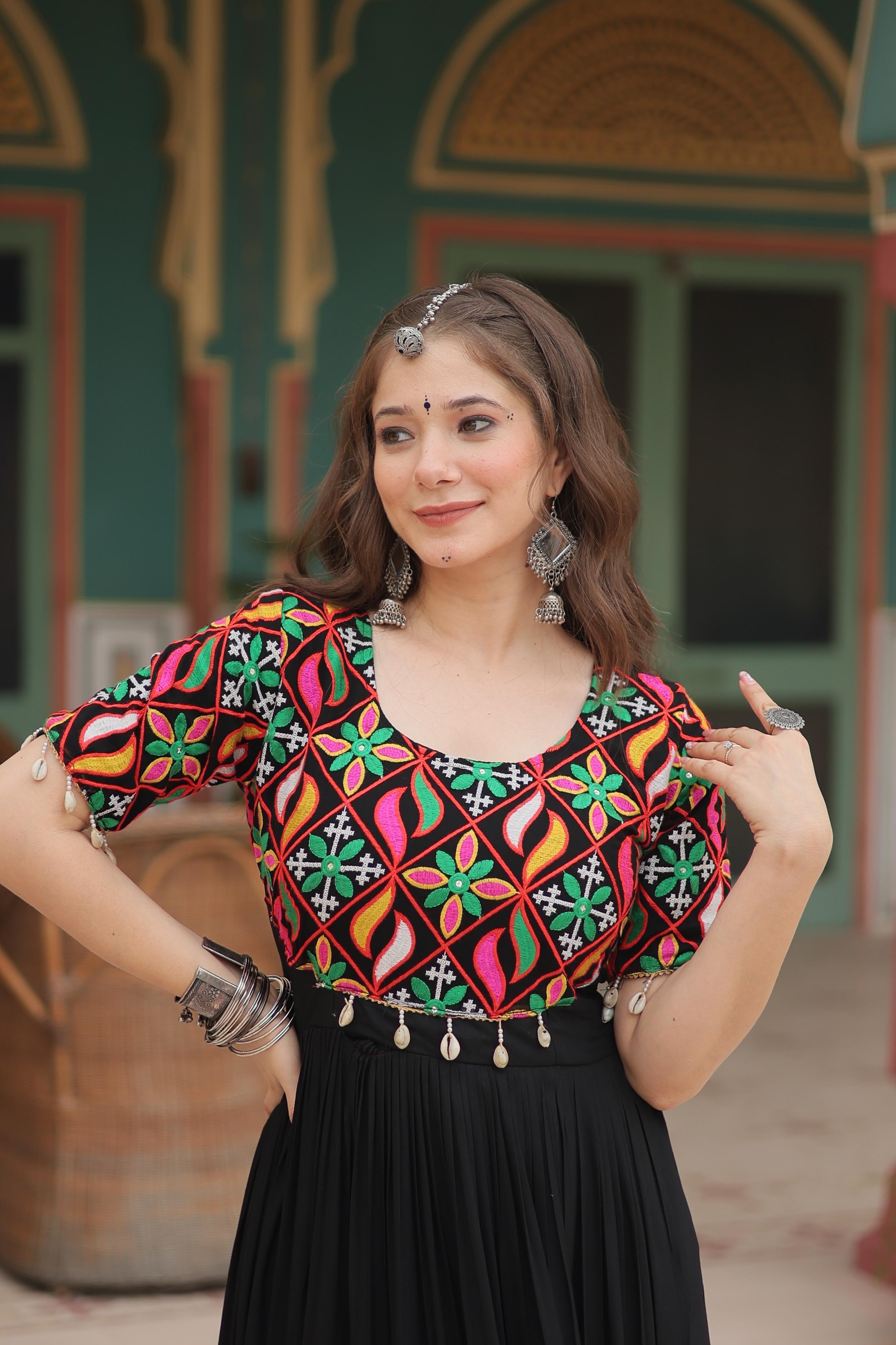 Womenline Black Color Navratri Gown