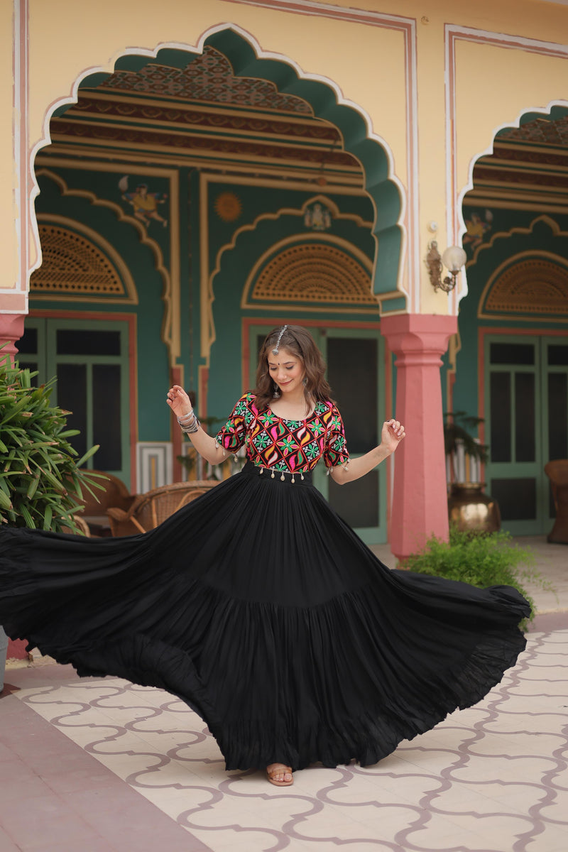 Womenline Black Color Navratri Gown