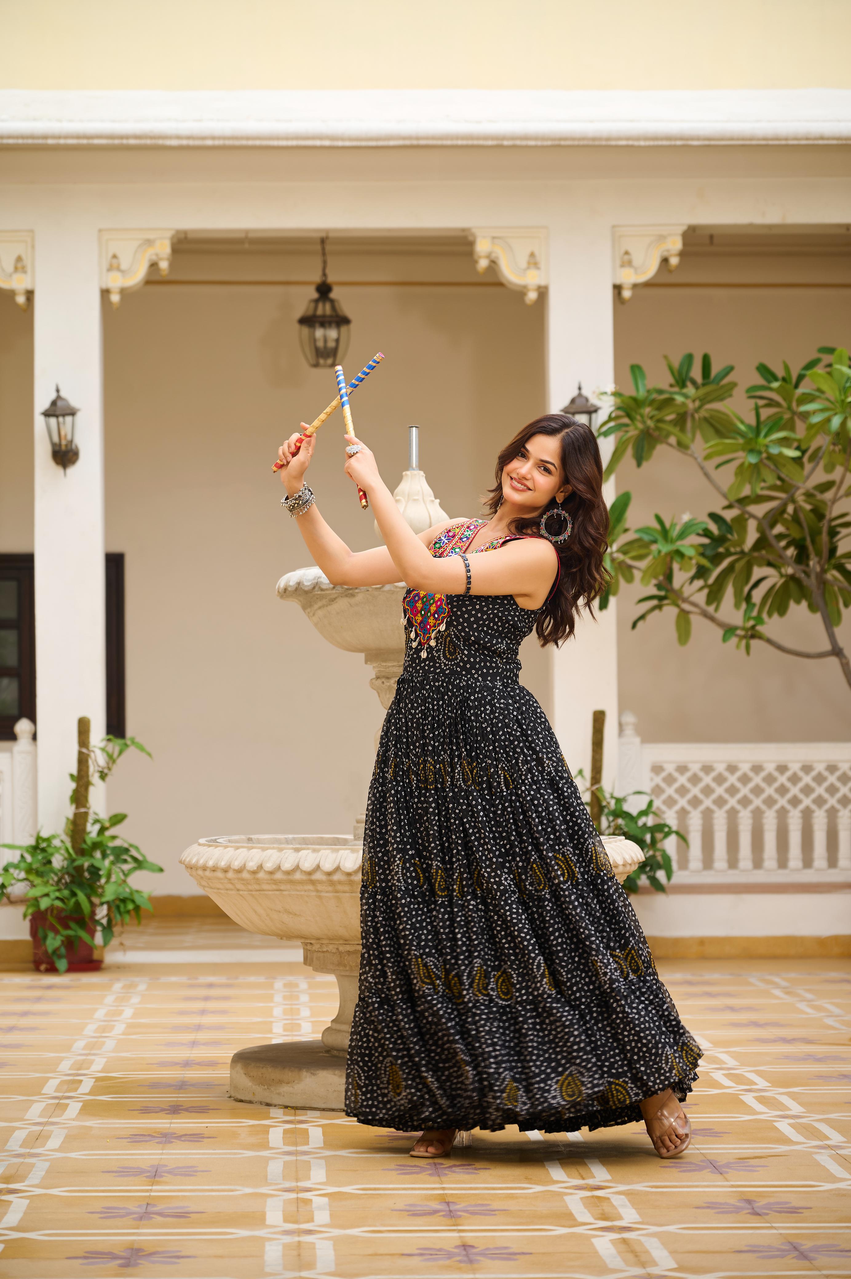 Womenline Black Color Navratri Gown