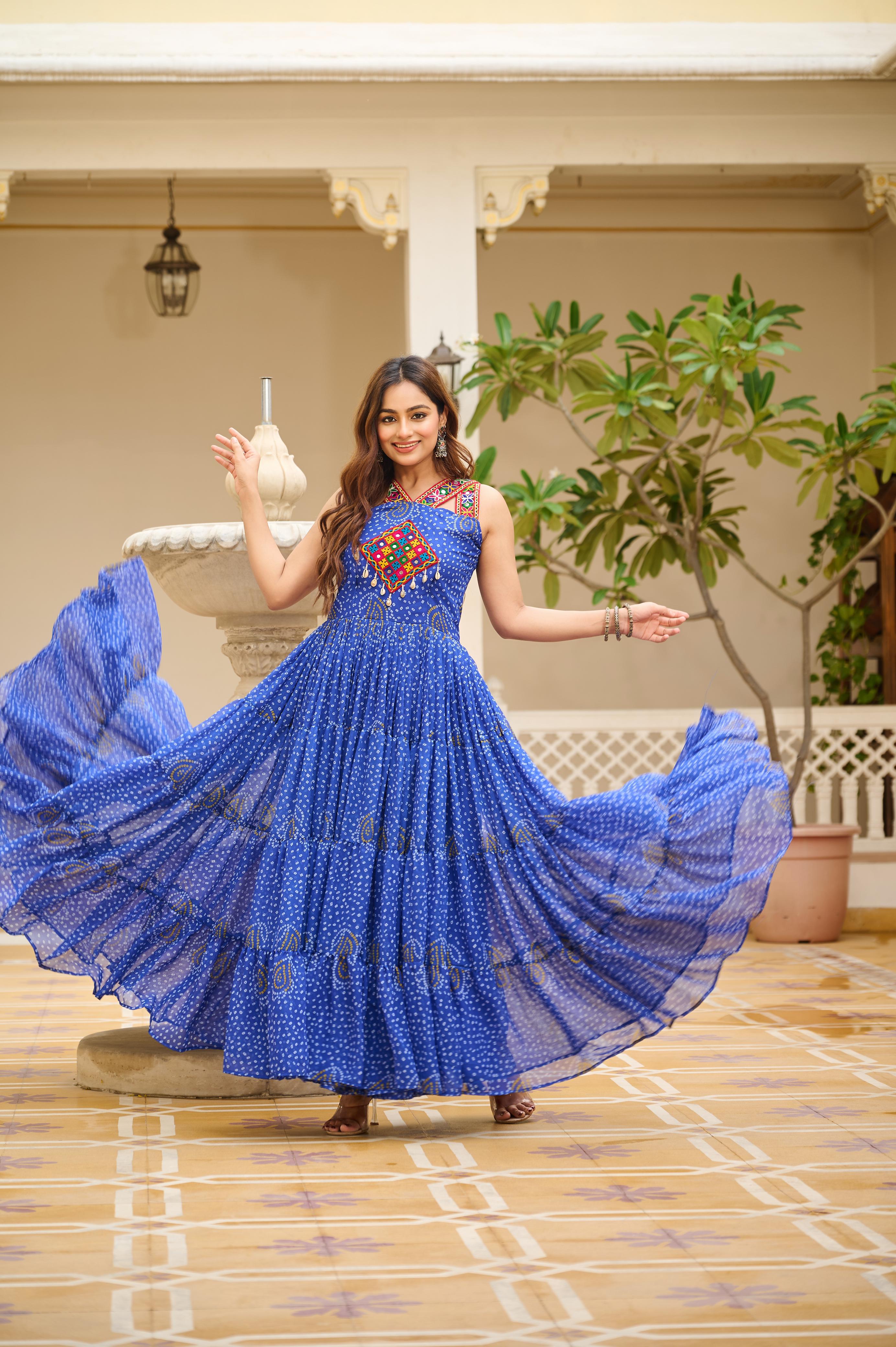 Womenline Blue Color Navratri Gown