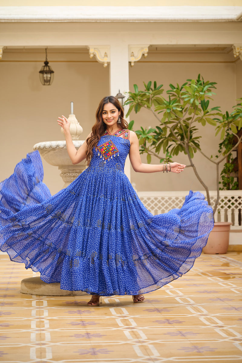 Womenline Blue Color Navratri Gown