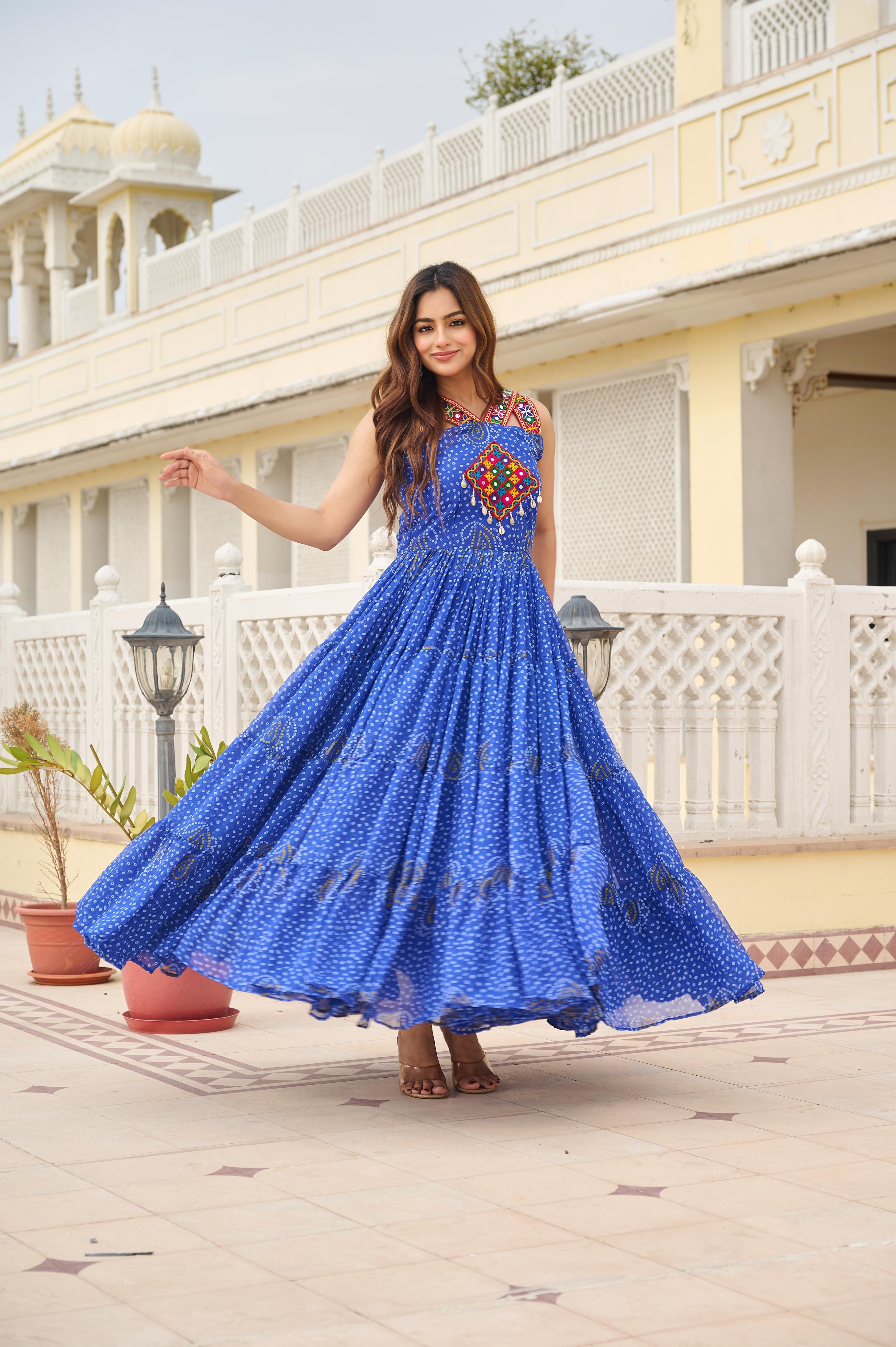 Womenline Blue Color Navratri Gown