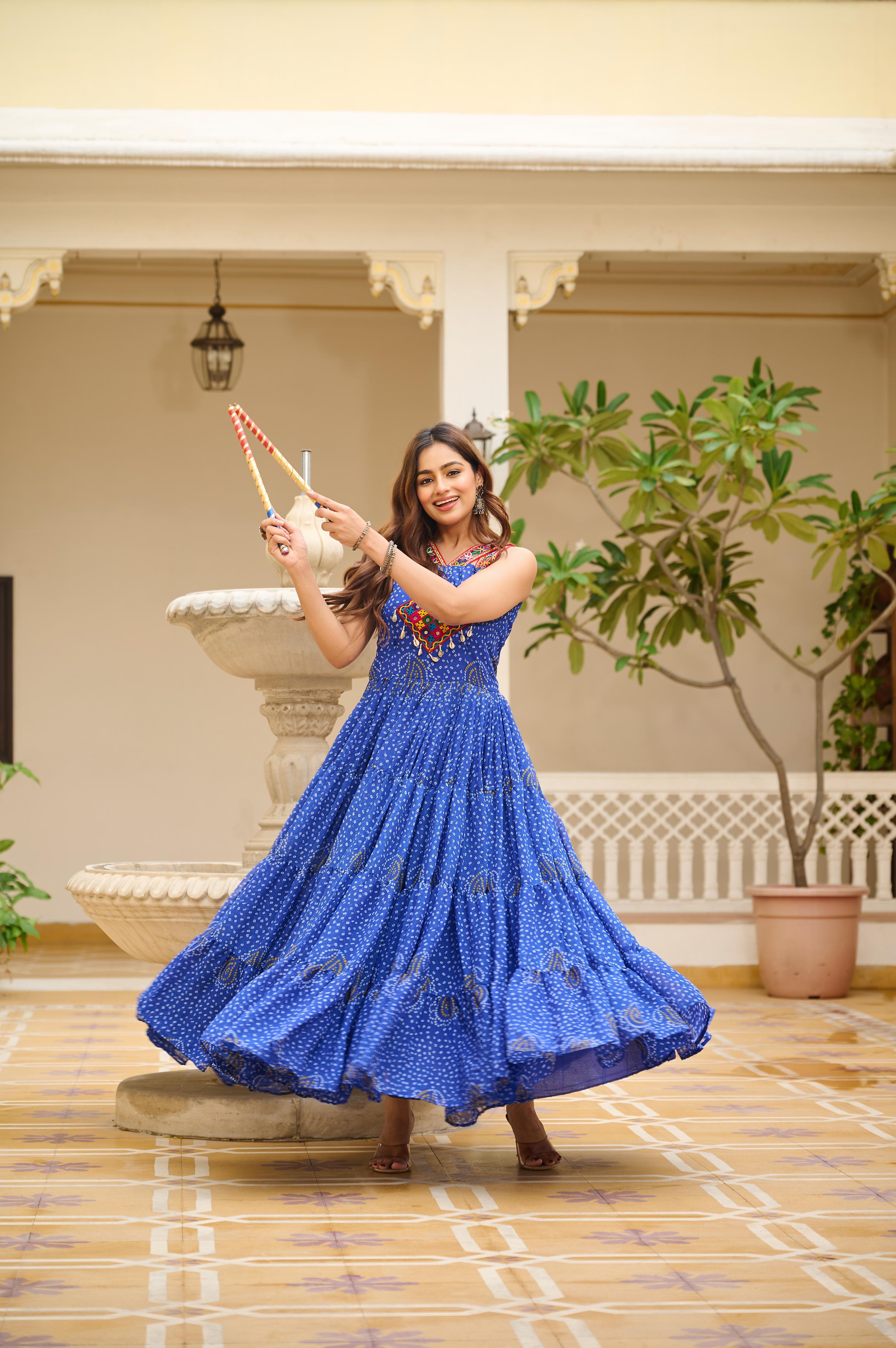 Womenline Blue Color Navratri Gown