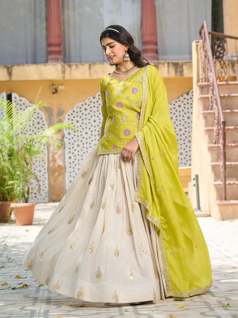 Womenline Perot Color Kurti Lehenga Set
