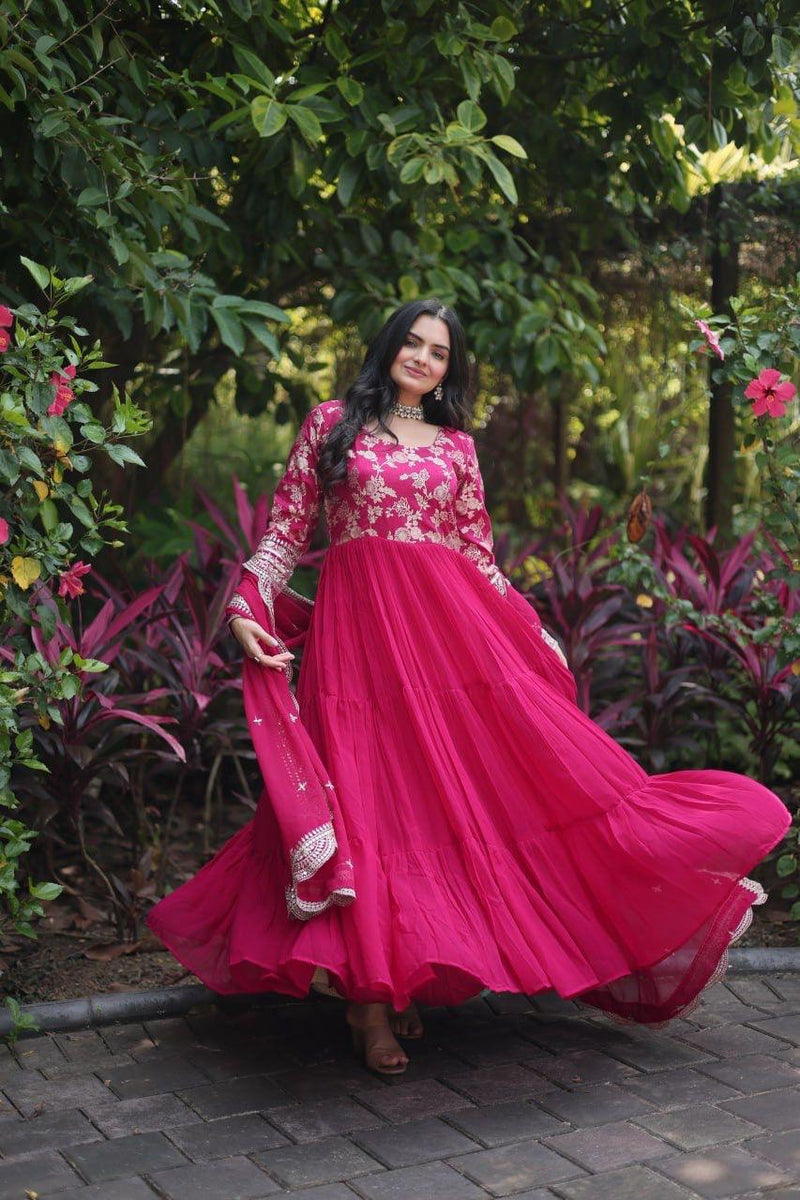 Womenline Pink Color Jacquard Design Gown