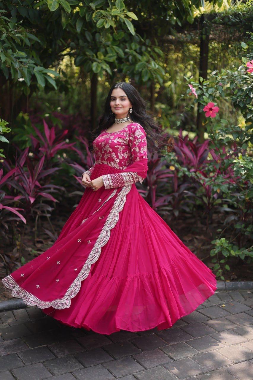 Womenline Pink Color Jacquard Design Gown