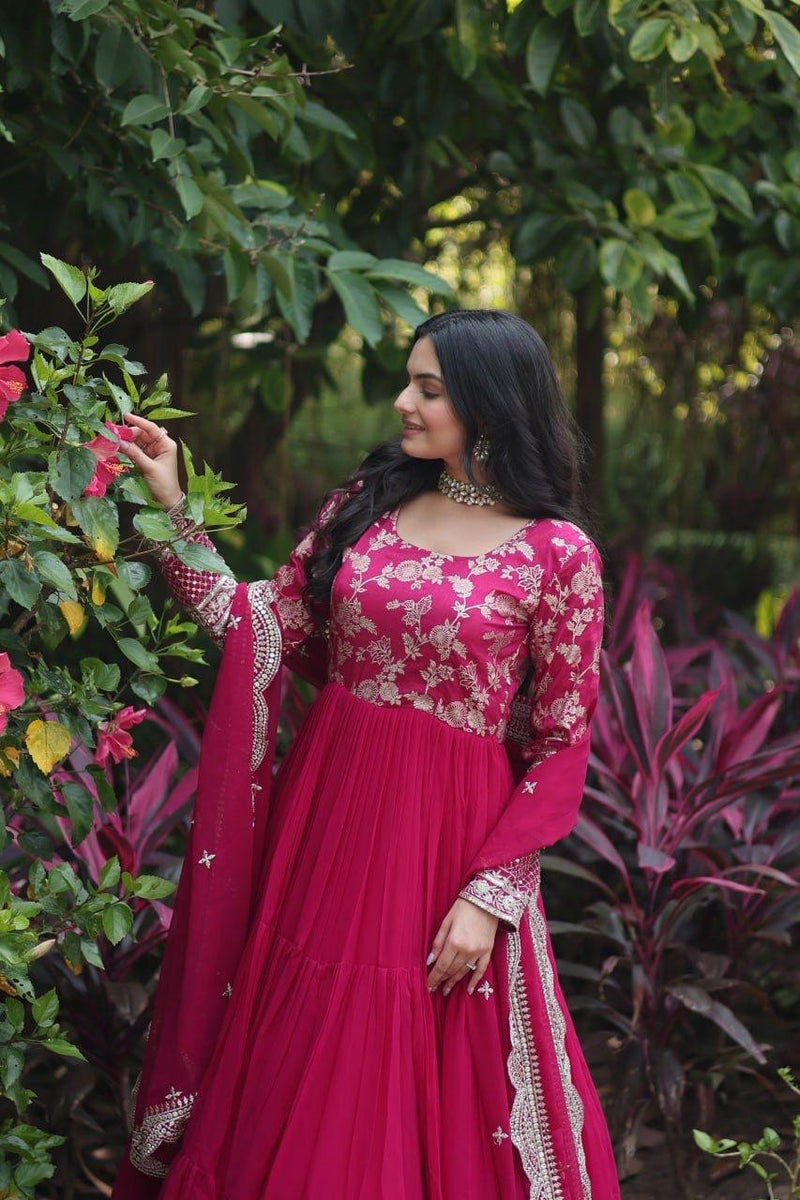 Womenline Pink Color Jacquard Design Gown