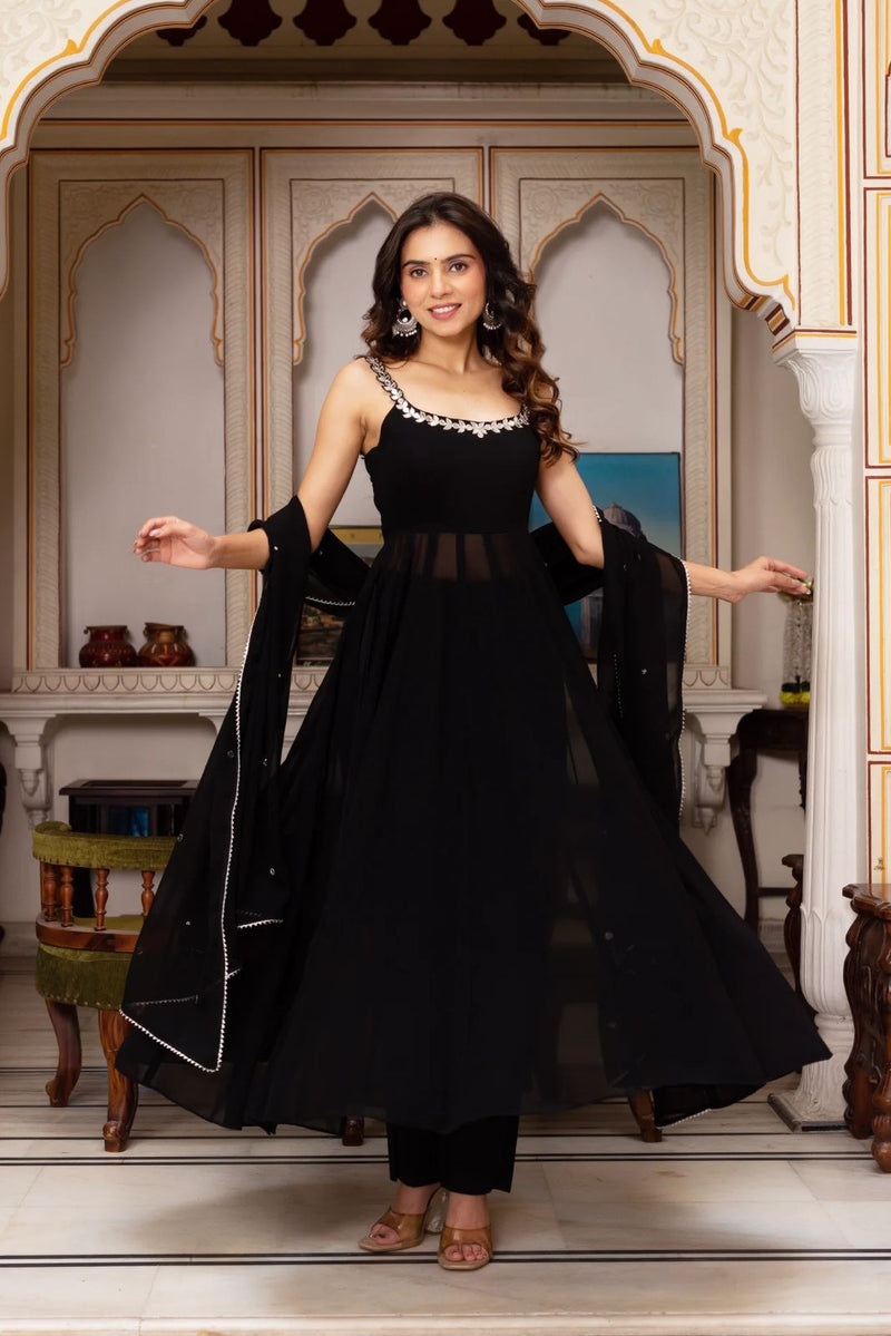 Womenline Black Color Designer Anarkali Suit