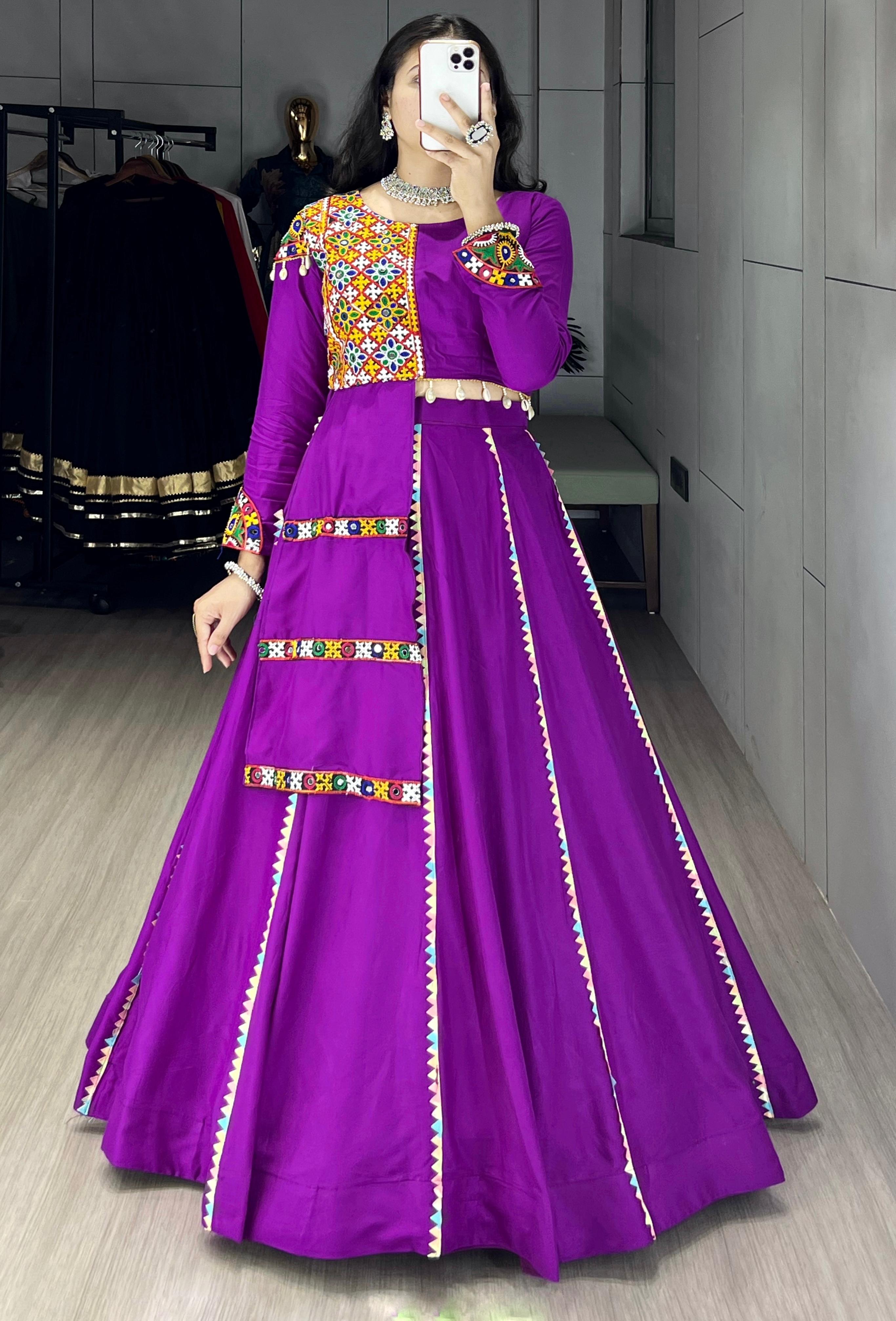 Womenline Purpal Color Rayon Cotton Navratri Lehenga Choli