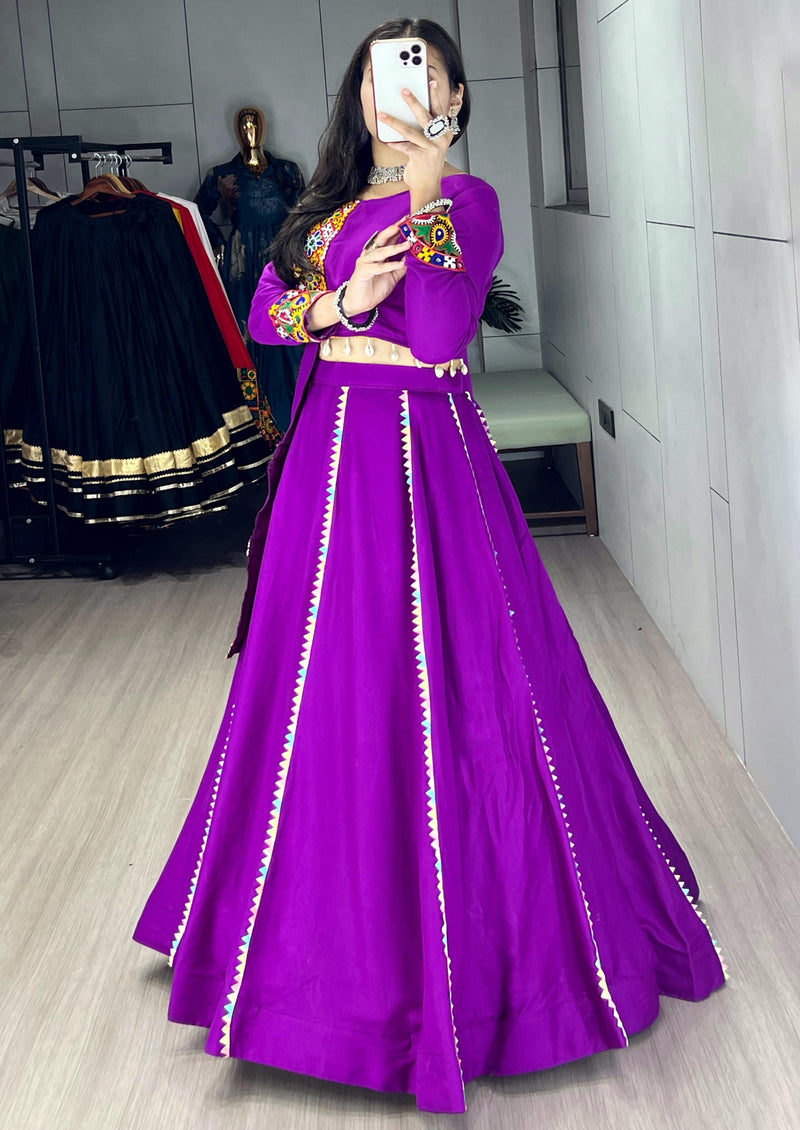 Womenline Purpal Color Rayon Cotton Navratri Lehenga Choli