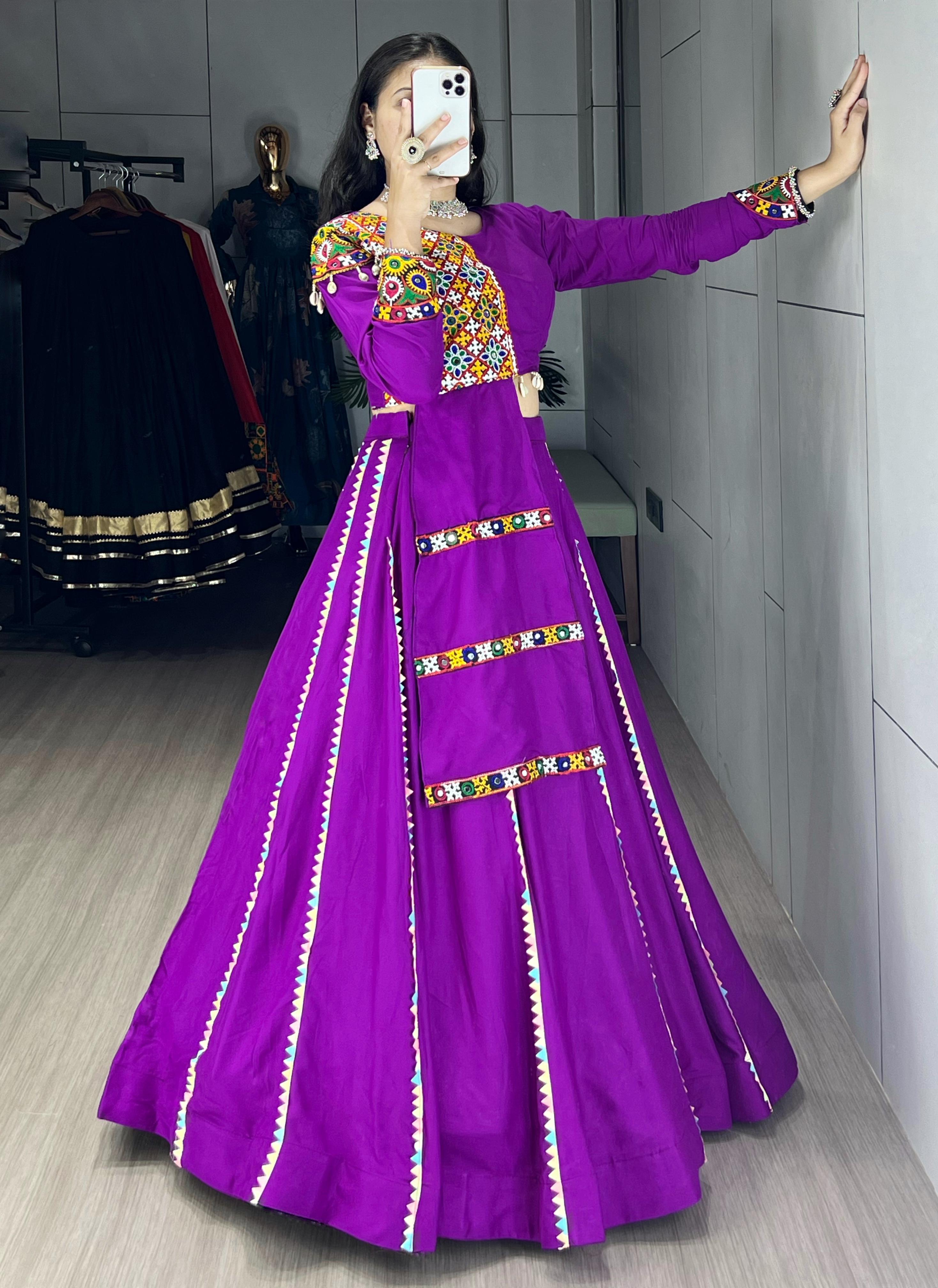 Womenline Purpal Color Rayon Cotton Navratri Lehenga Choli