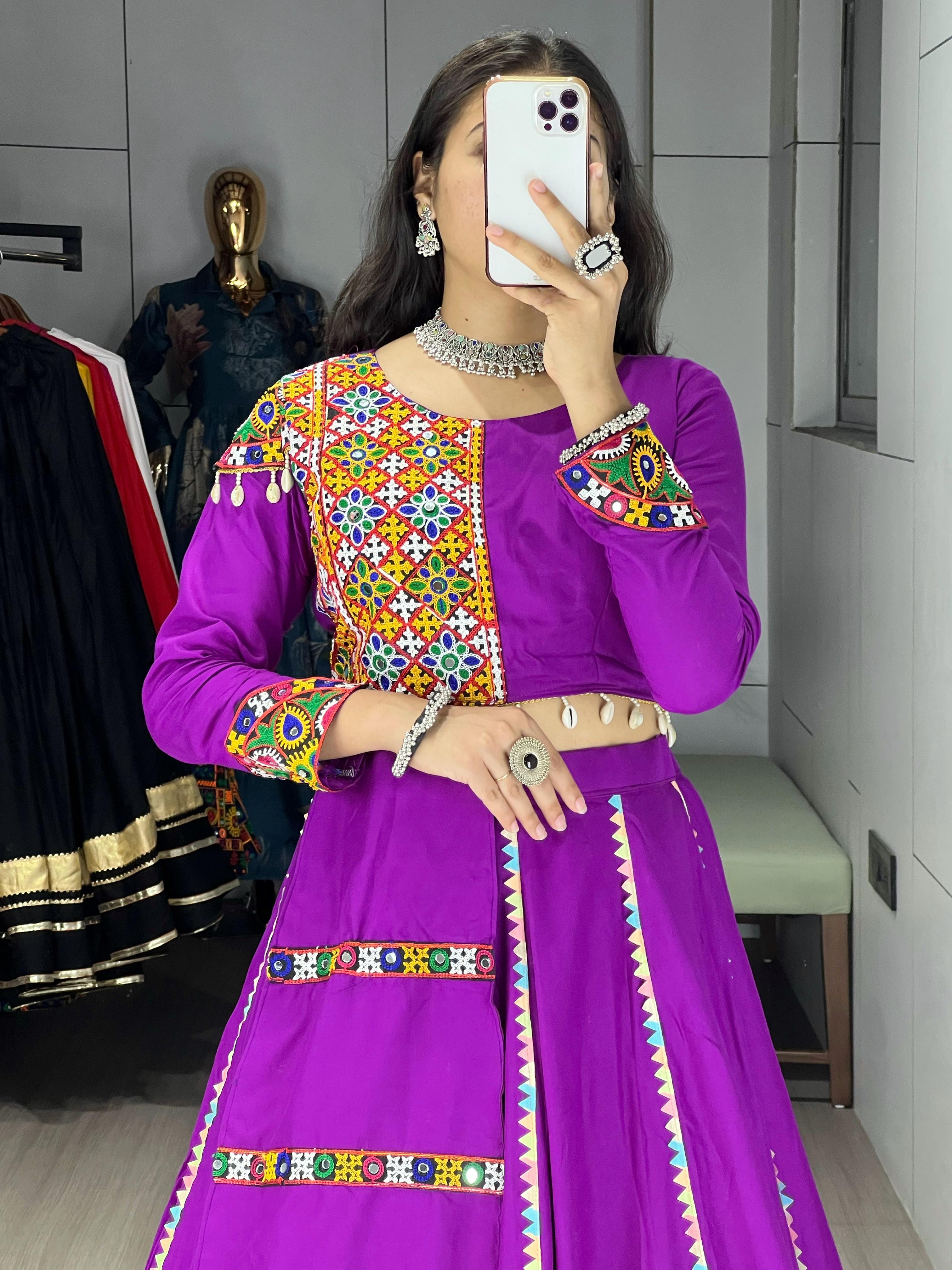 Womenline Purpal Color Rayon Cotton Navratri Lehenga Choli