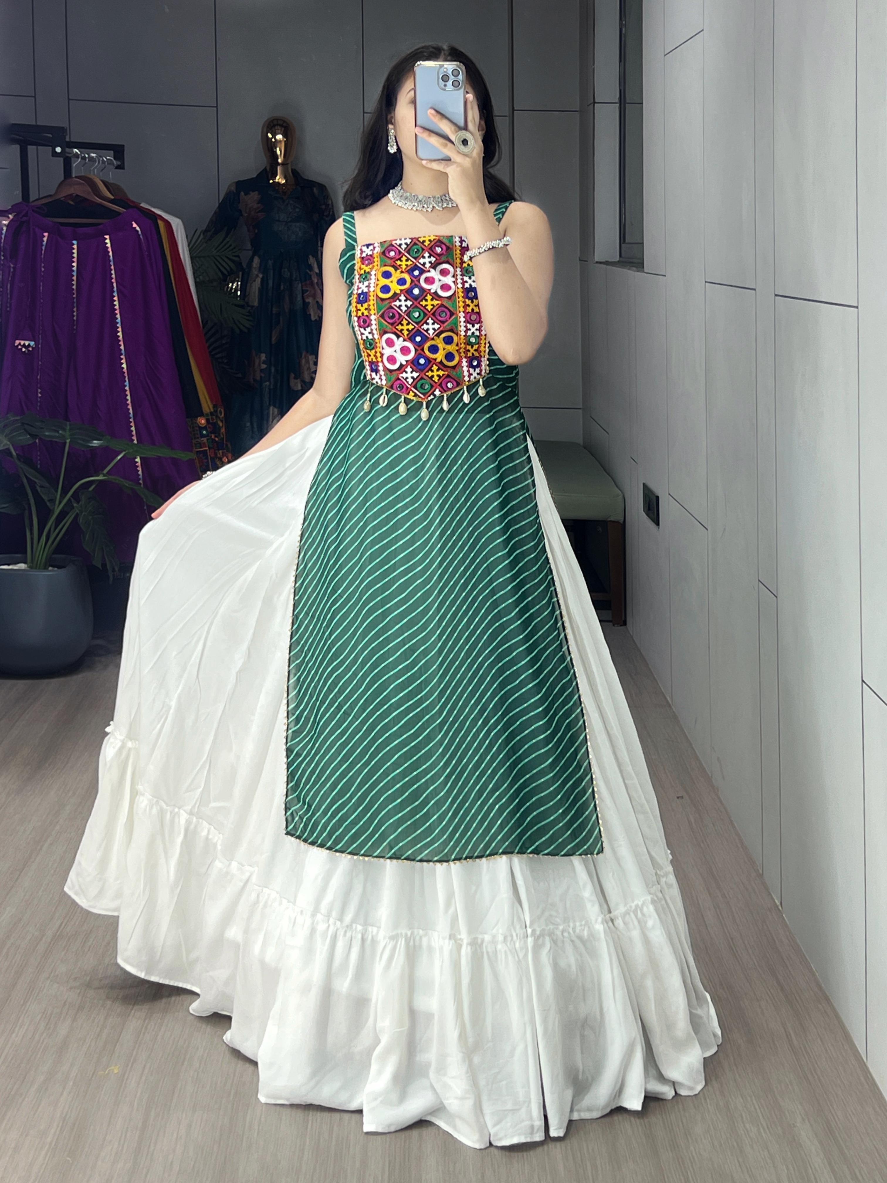 Womenline Green Color Navratri Lehenga Set