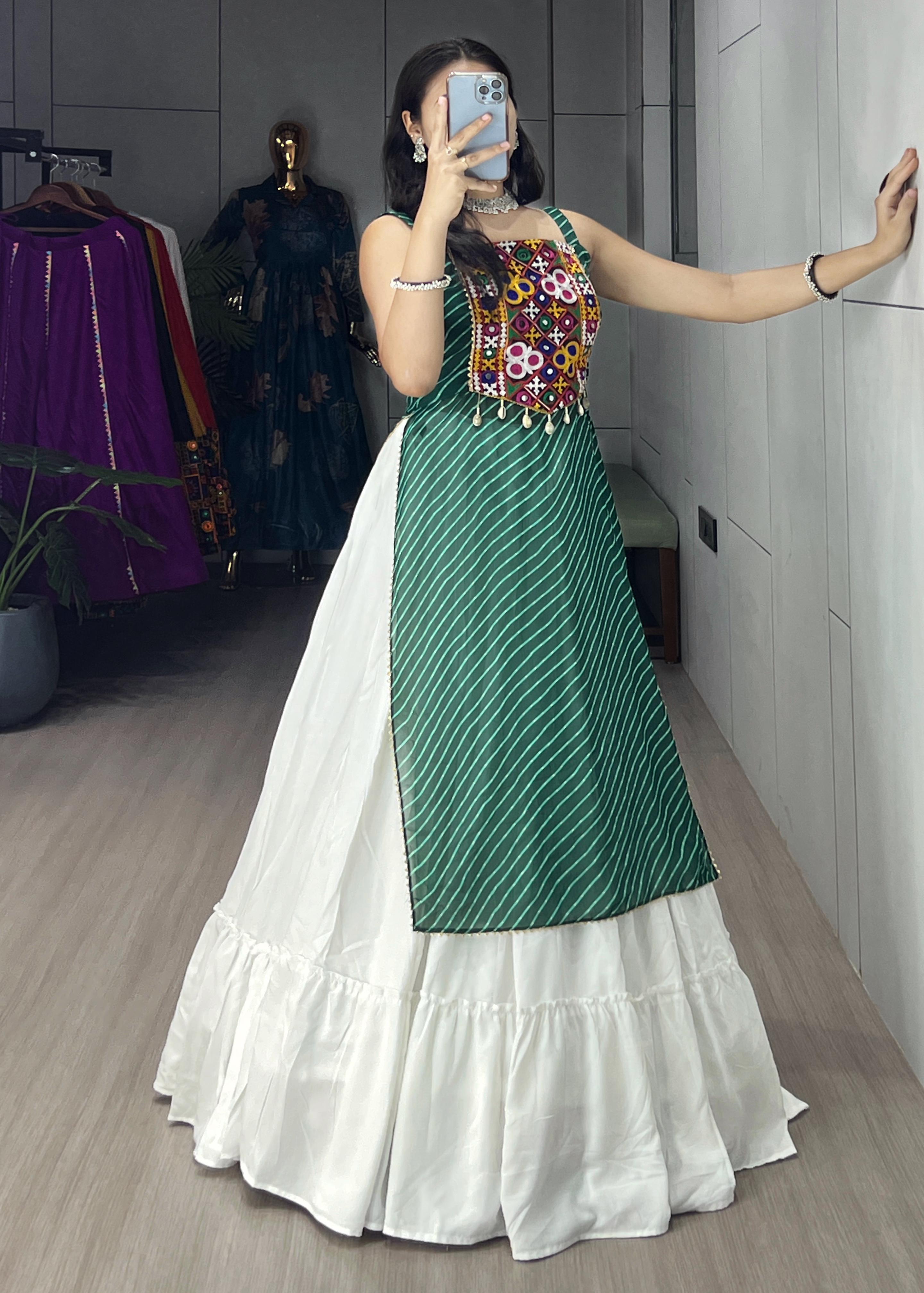 Womenline Green Color Navratri Lehenga Set