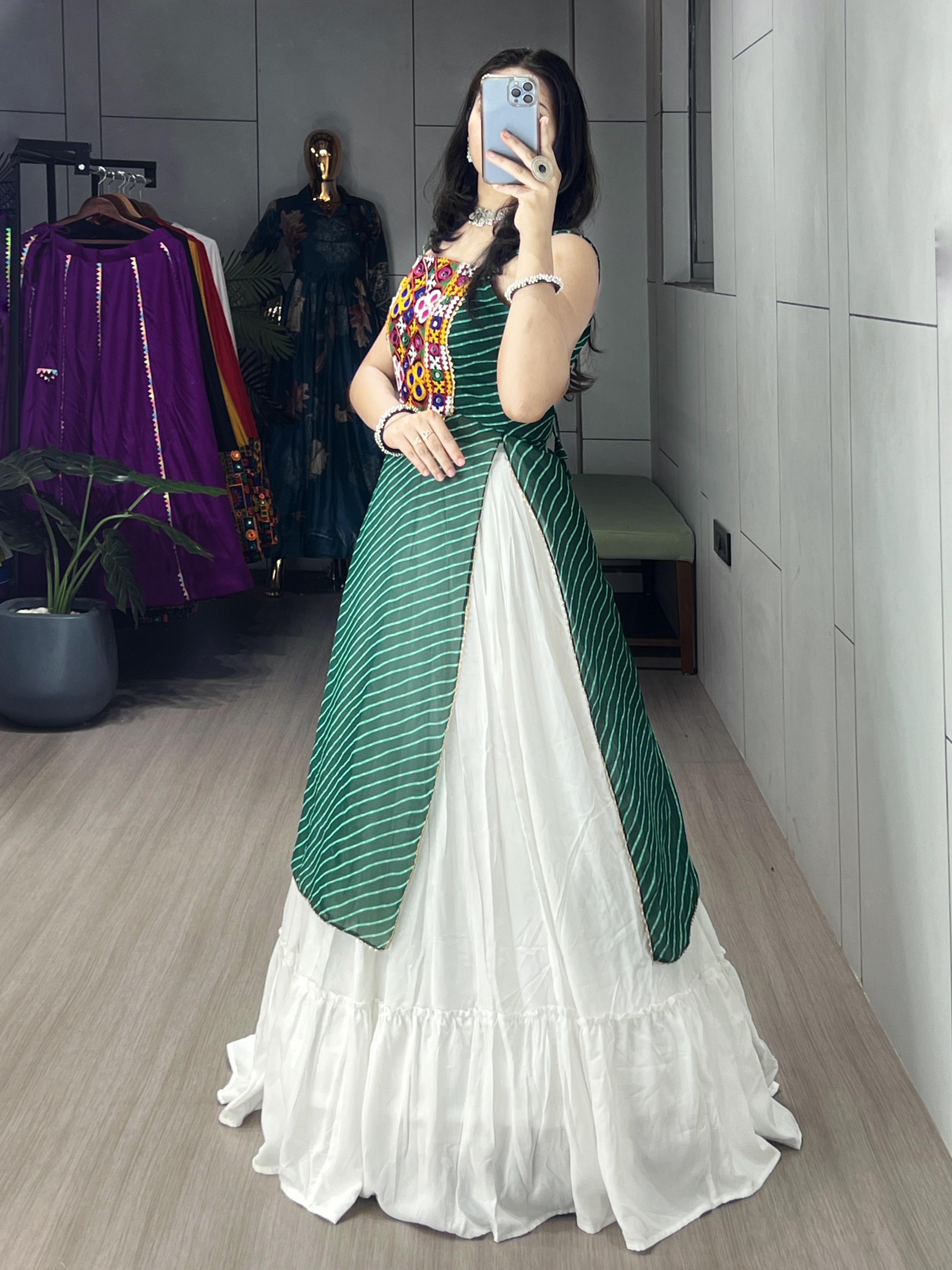 Womenline Green Color Navratri Lehenga Set