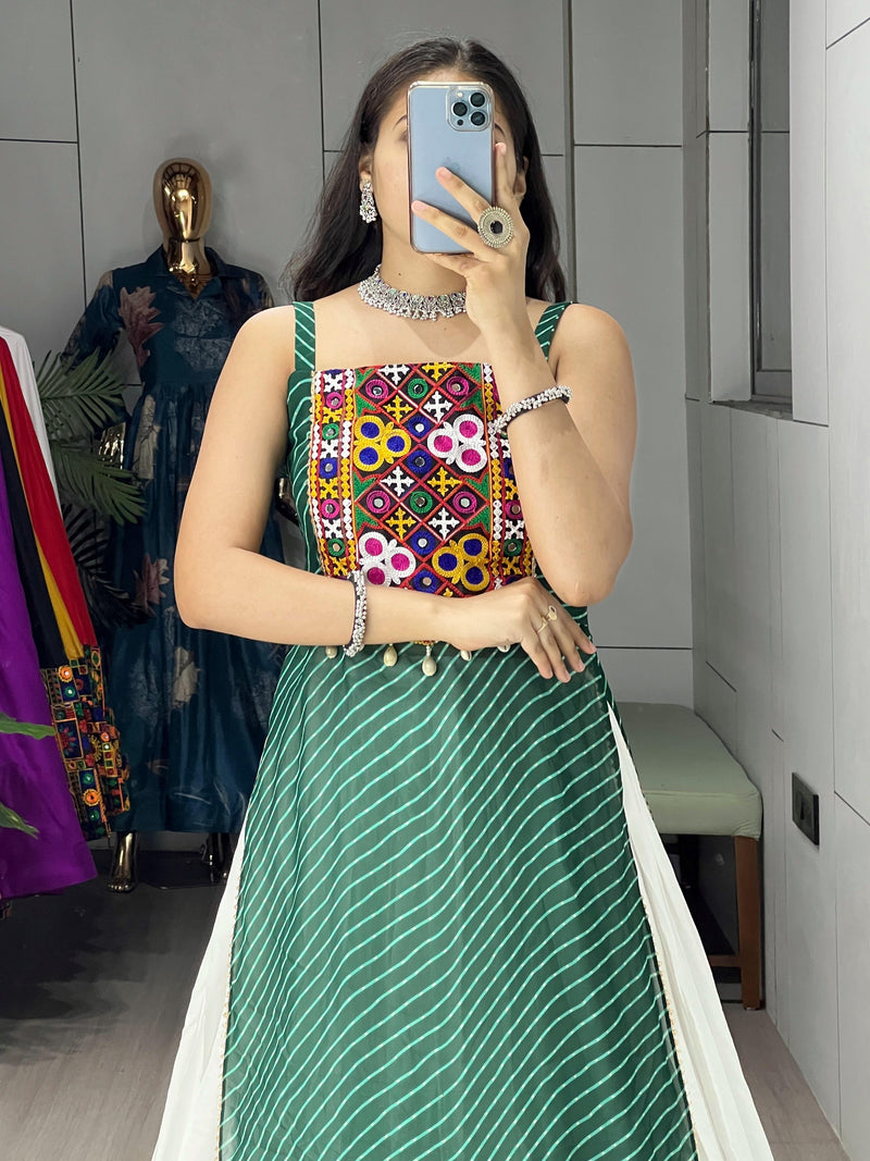 Womenline Green Color Navratri Lehenga Set