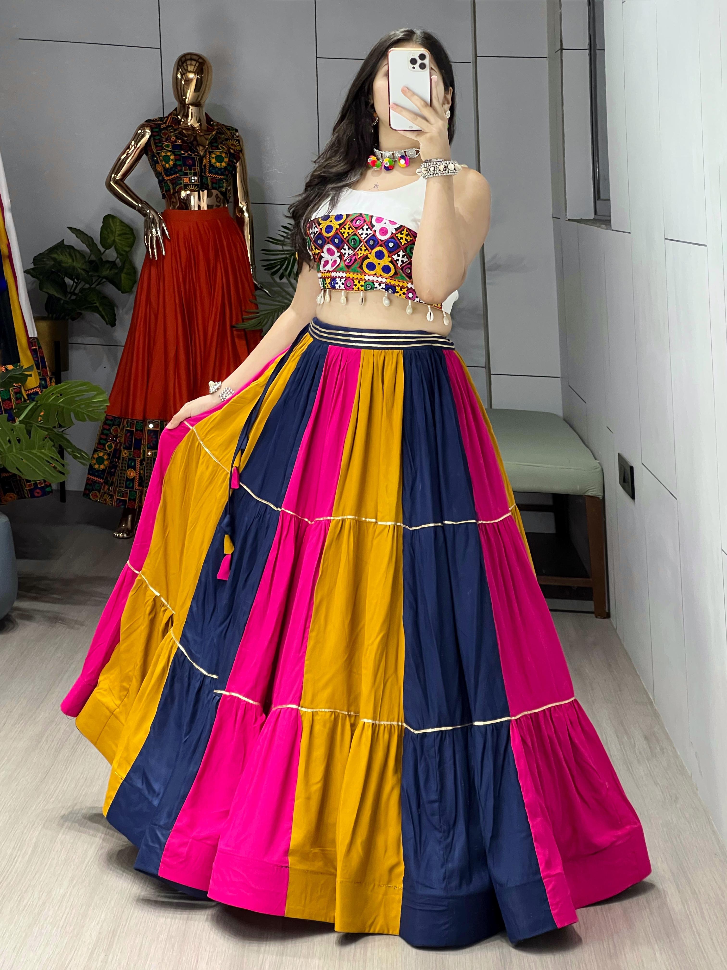 Womenline Multi Color Pure Rayon Cotton Navratri Lehenga Choli