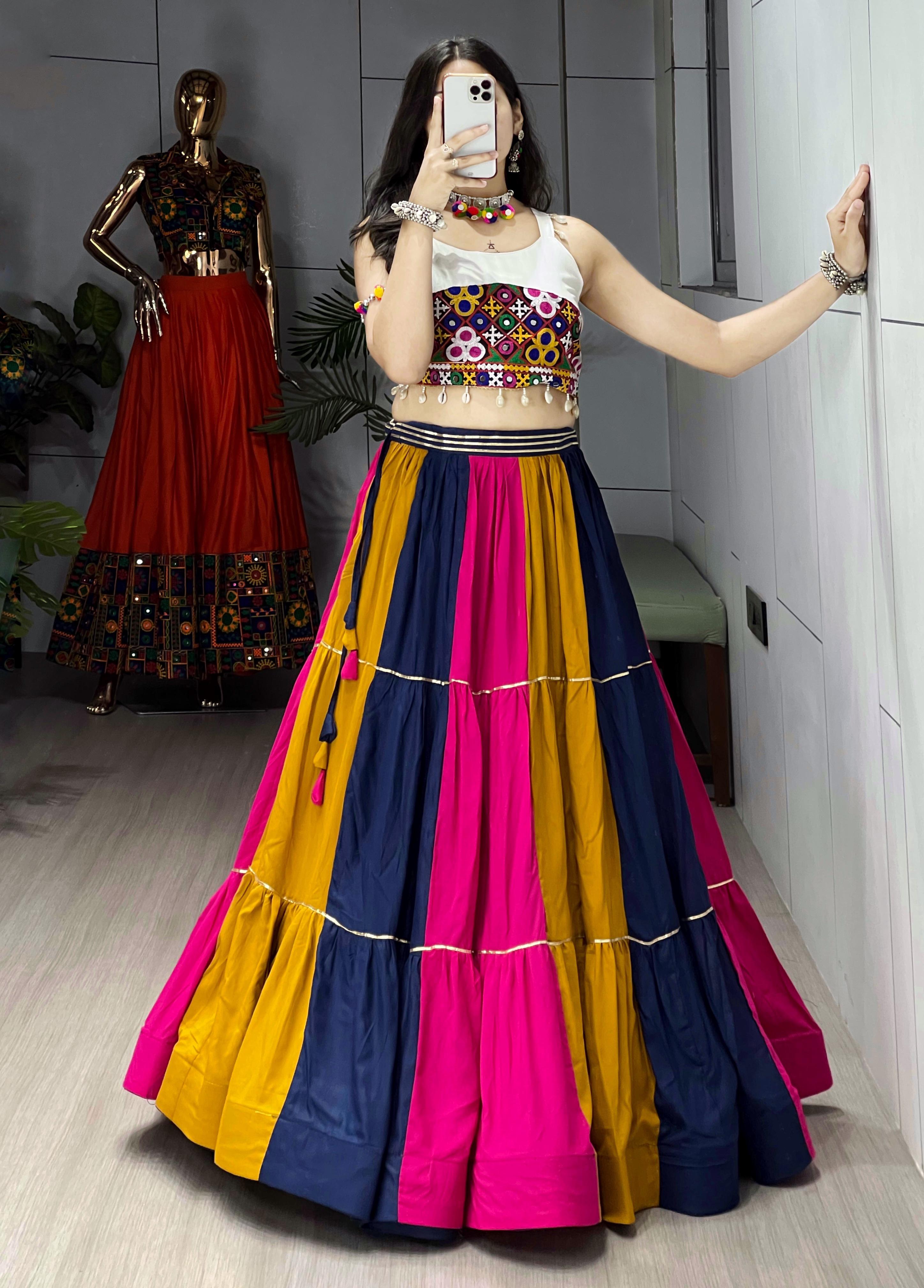 Womenline Multi Color Pure Rayon Cotton Navratri Lehenga Choli