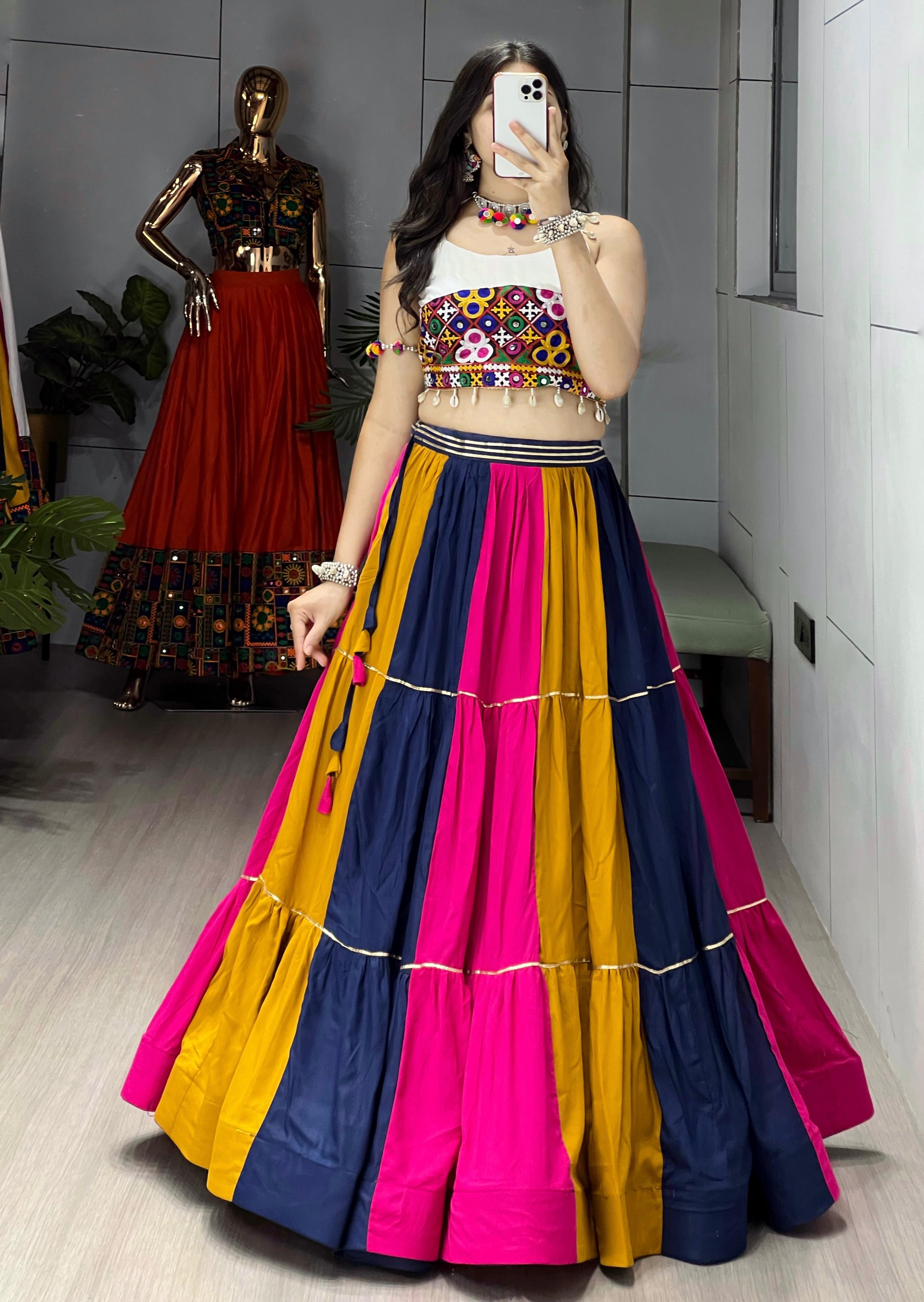 Womenline Multi Color Pure Rayon Cotton Navratri Lehenga Choli