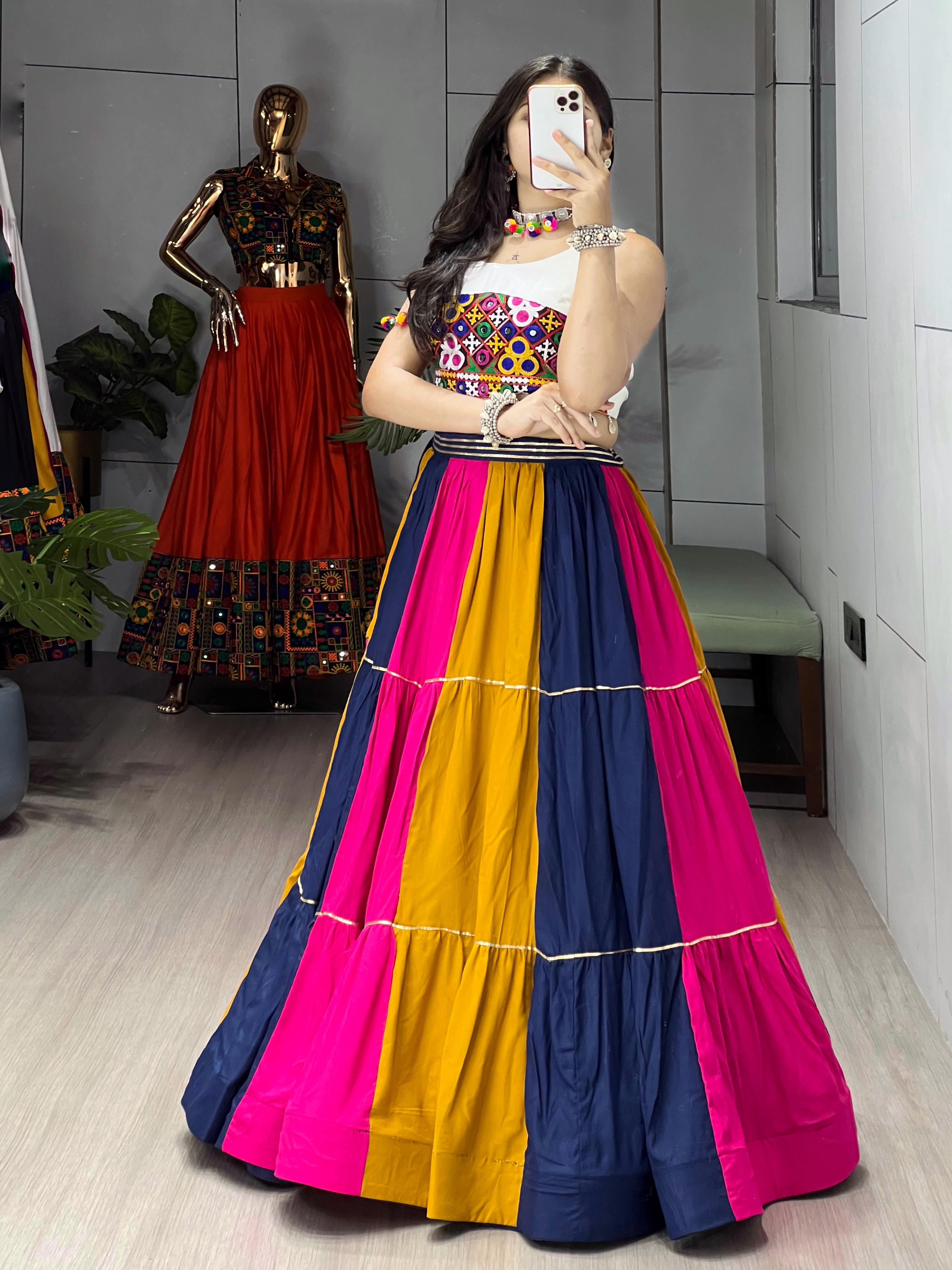 Womenline Multi Color Pure Rayon Cotton Navratri Lehenga Choli
