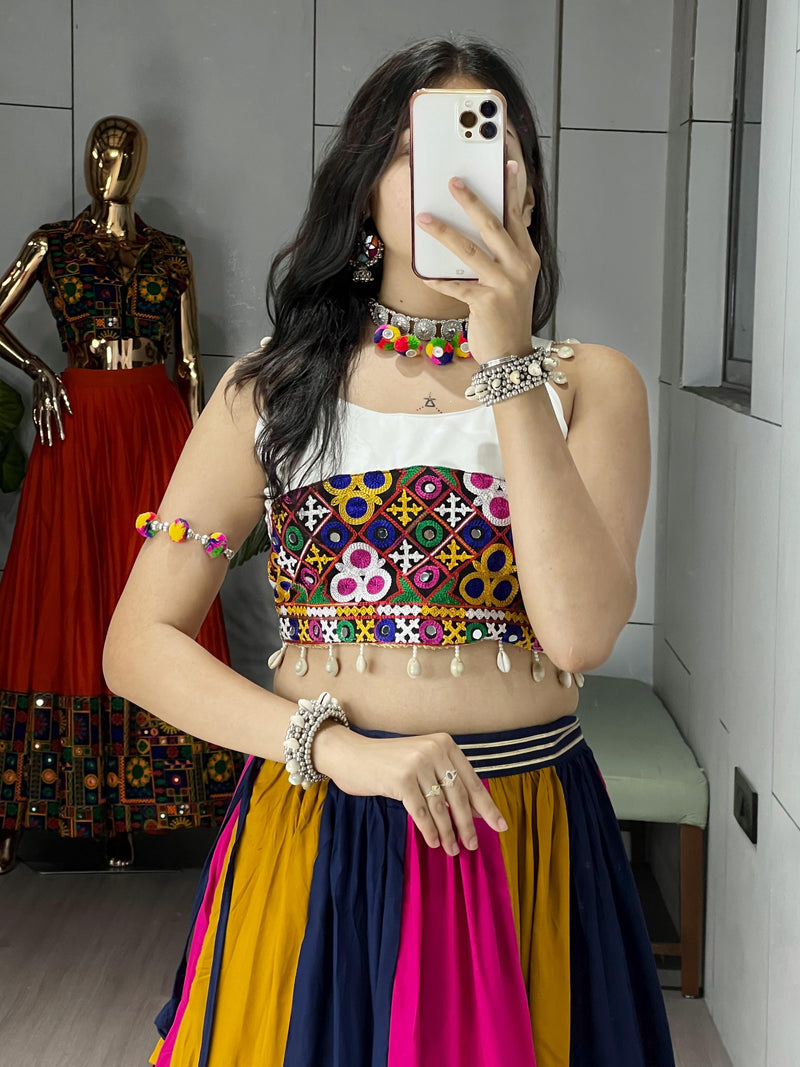 Womenline Multi Color Pure Rayon Cotton Navratri Lehenga Choli