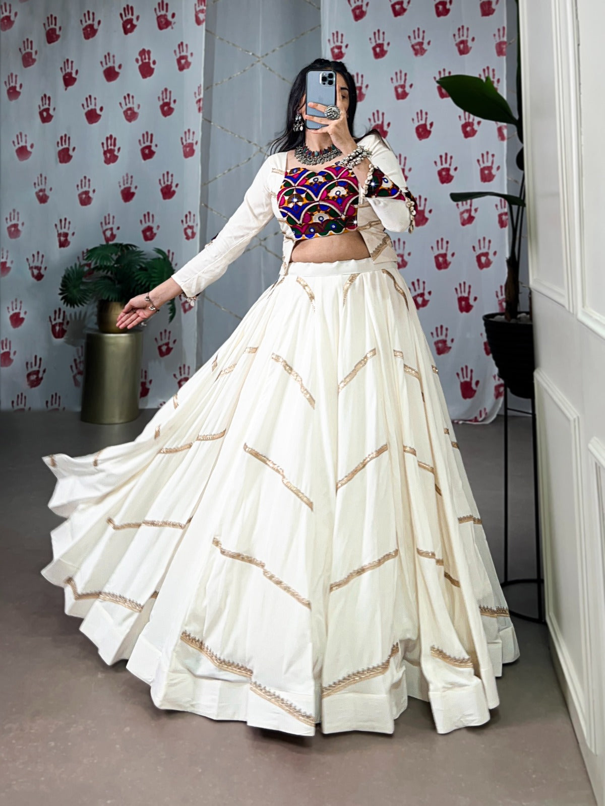 Womenline White Color Pure Rayon Navratri Lehenga Choli