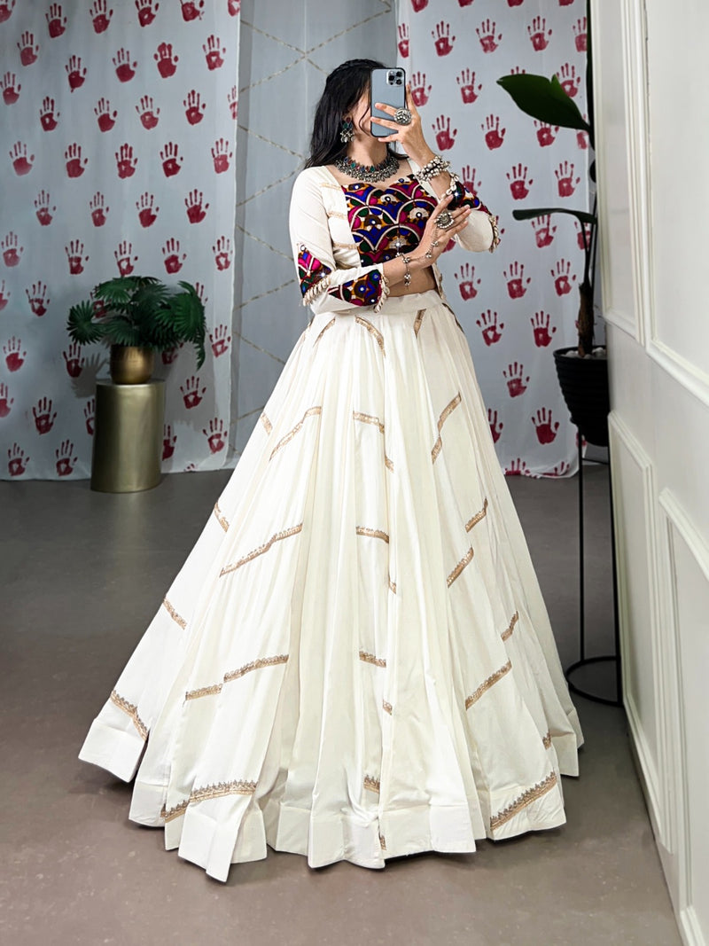 Womenline White Color Pure Rayon Navratri Lehenga Choli