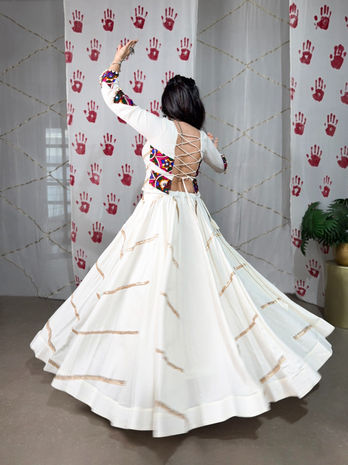 Womenline White Color Pure Rayon Navratri Lehenga Choli
