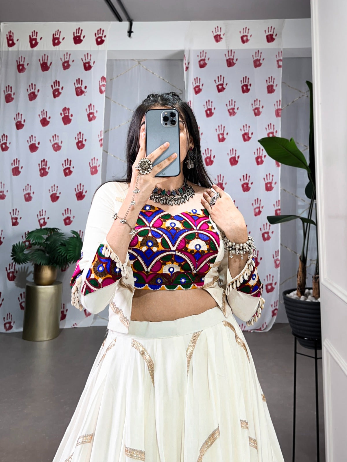 Womenline White Color Pure Rayon Navratri Lehenga Choli