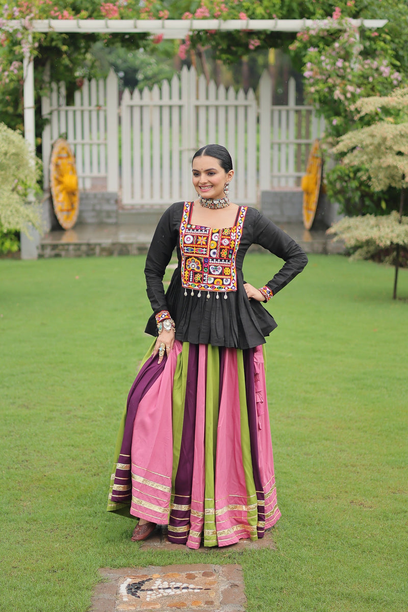 Womenline Pink Wine Color Pure Cotton Navratri Lehenga Choli