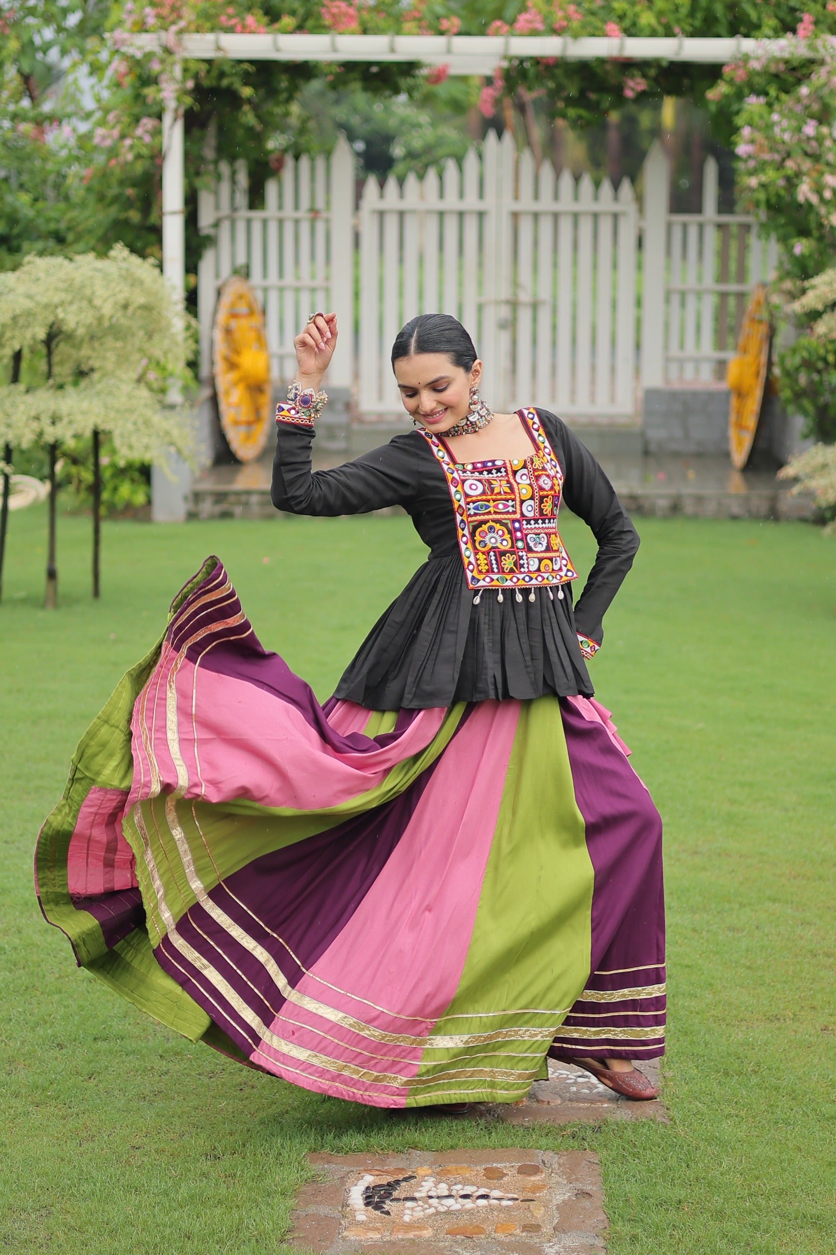 Womenline Pink Wine Color Pure Cotton Navratri Lehenga Choli