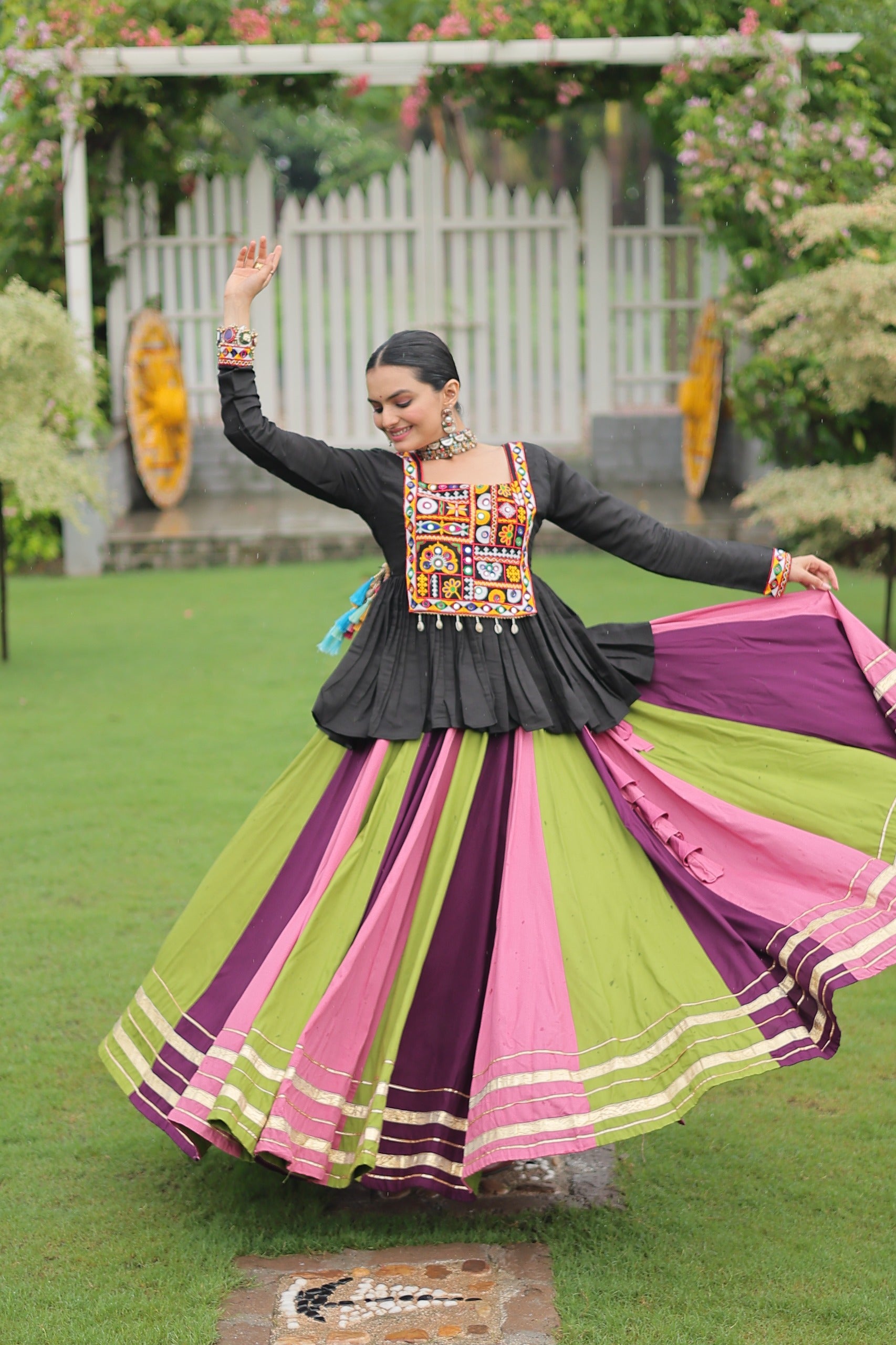 Womenline Pink Wine Color Pure Cotton Navratri Lehenga Choli