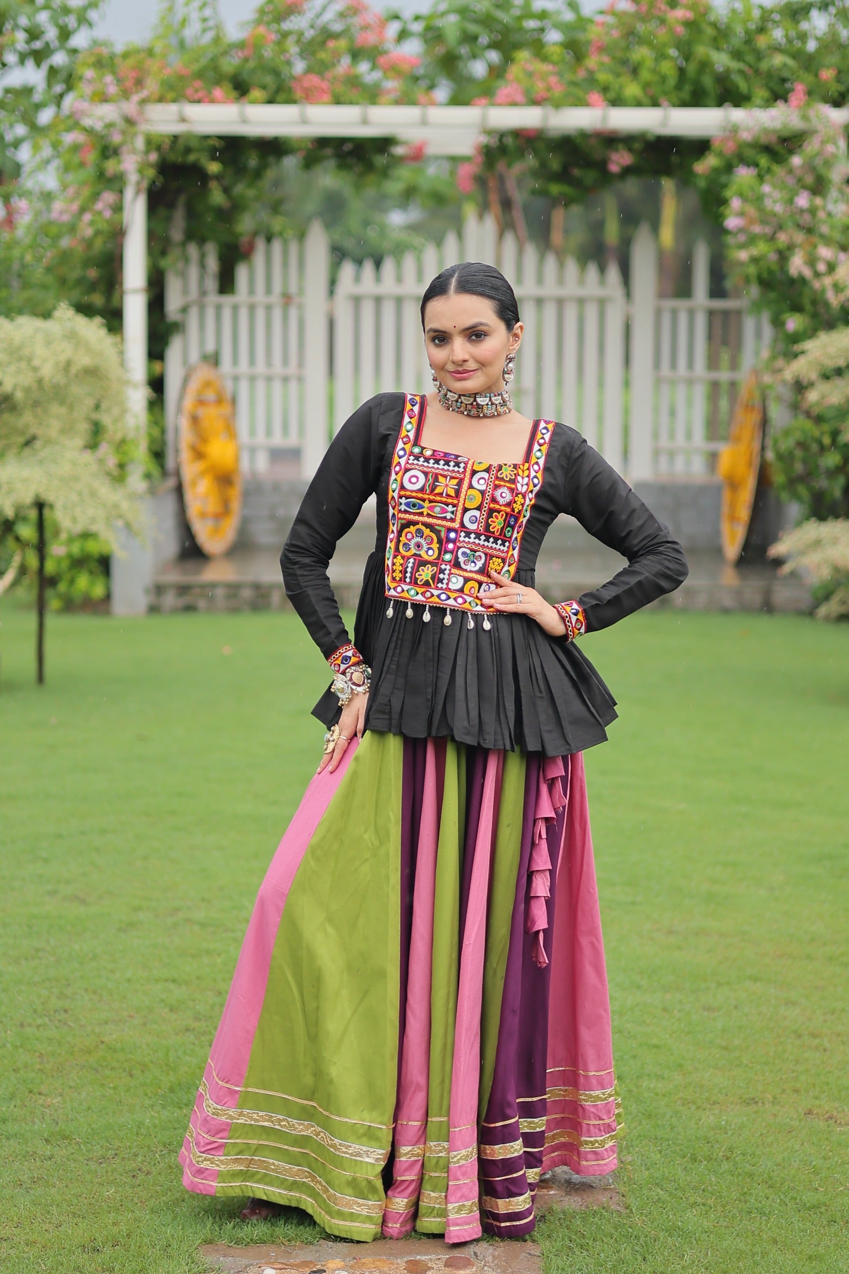 Womenline Pink Wine Color Pure Cotton Navratri Lehenga Choli