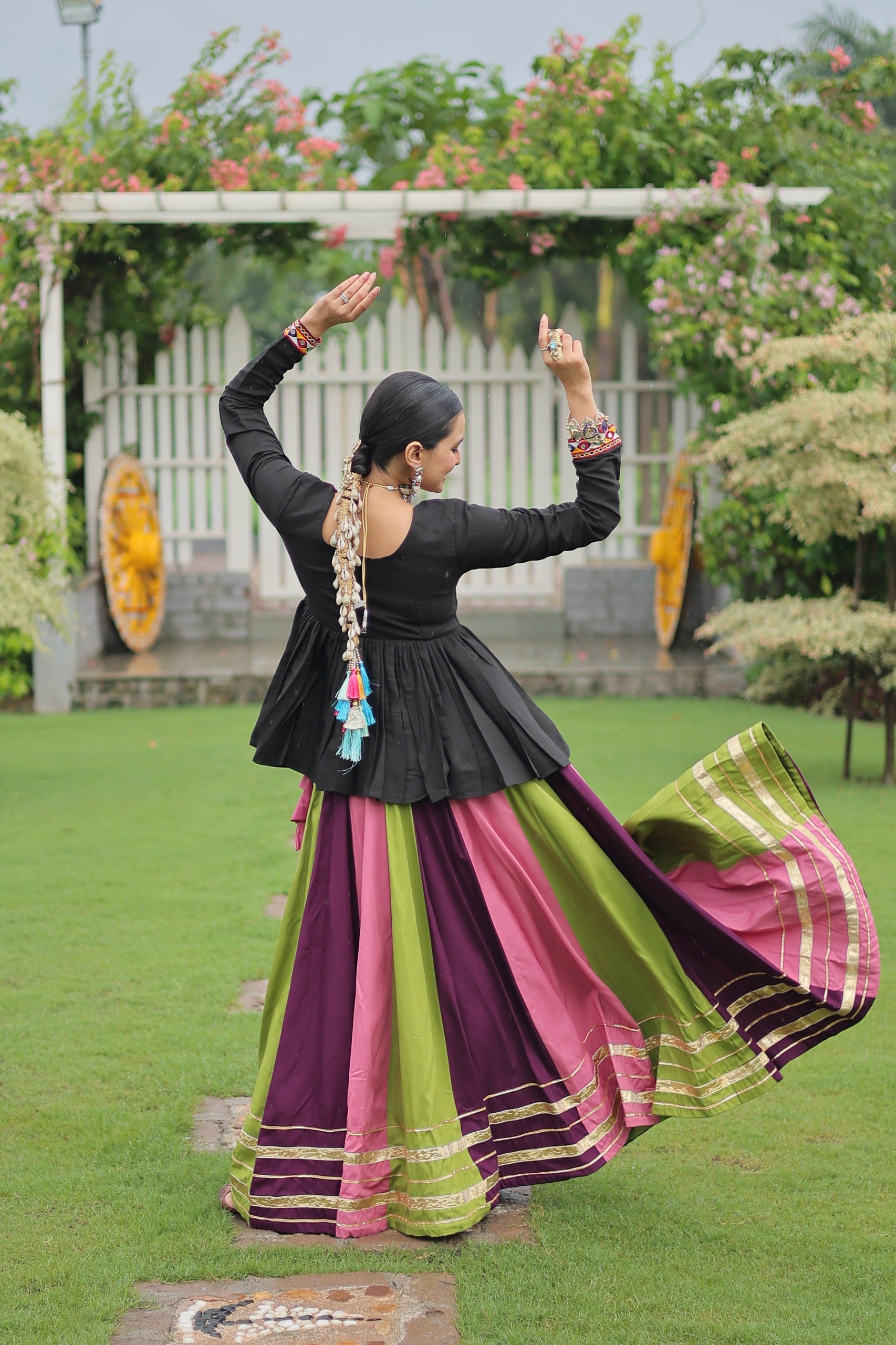 Womenline Pink Wine Color Pure Cotton Navratri Lehenga Choli