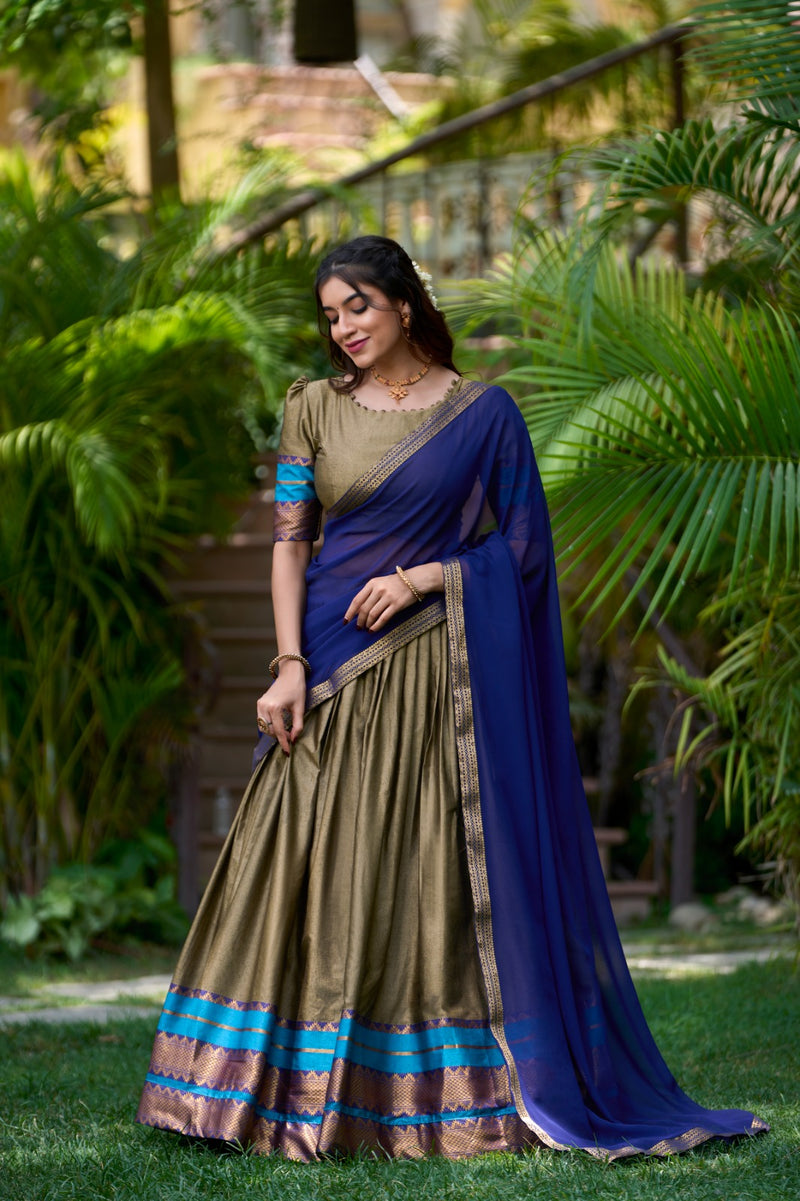 Womenline Mehndi Color Cotton Lehenga Choli
