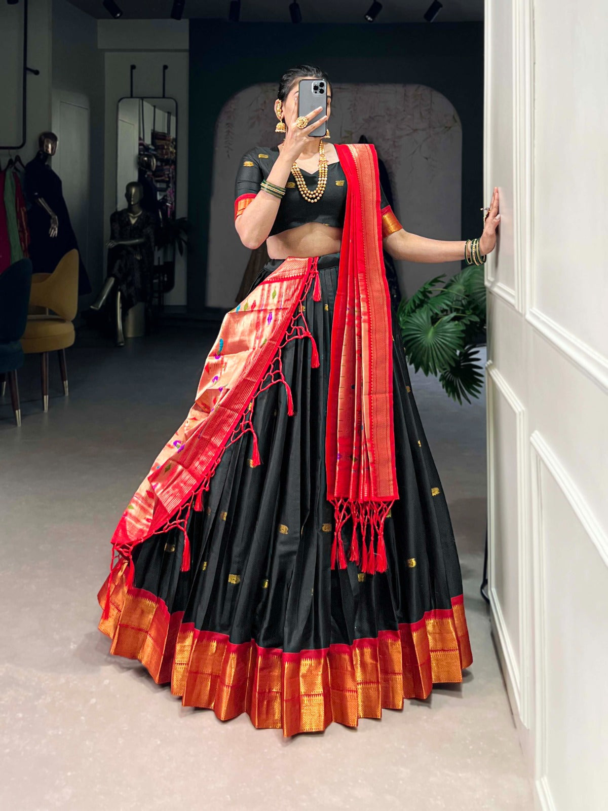 Womenline Black Color Jacquard Silk Lehenga Choli