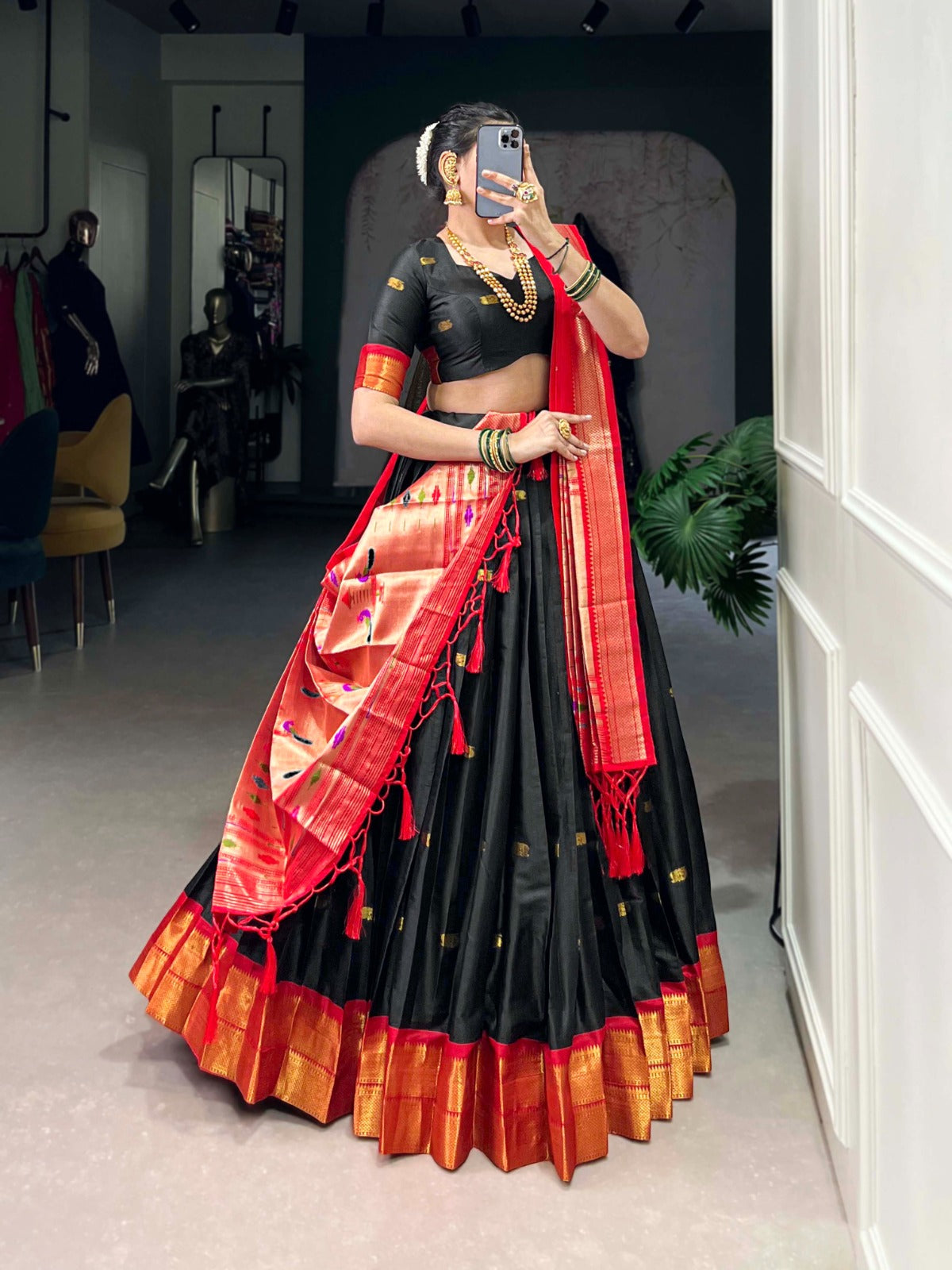 Womenline Black Color Jacquard Silk Lehenga Choli