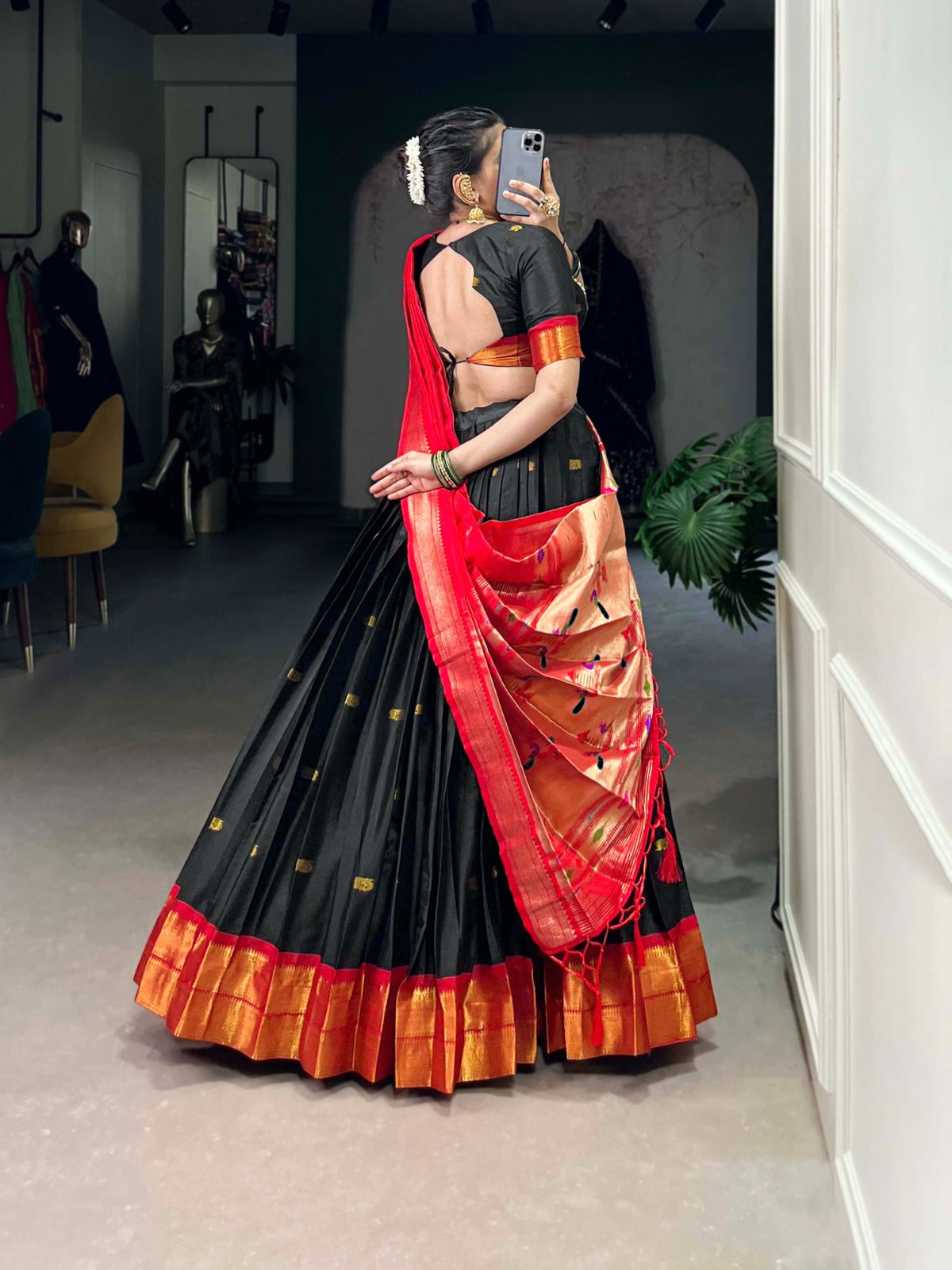 Womenline Black Color Jacquard Silk Lehenga Choli