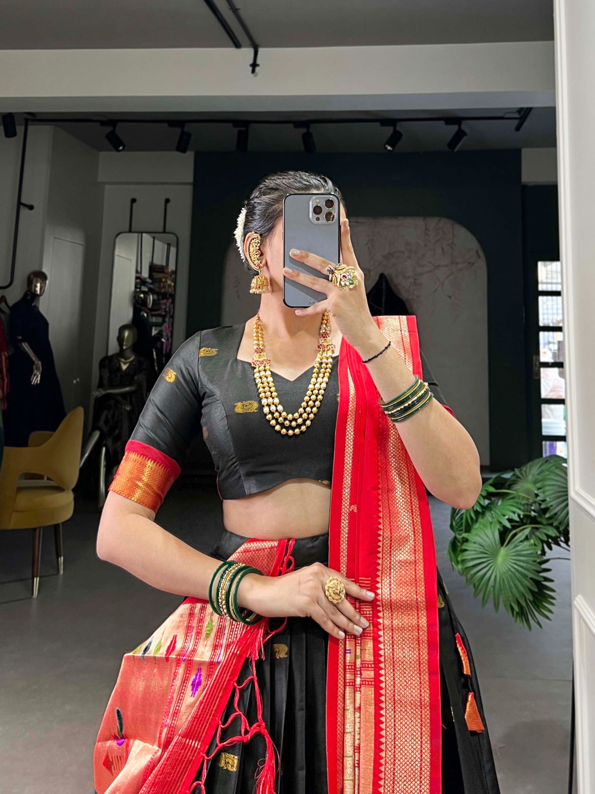 Womenline Black Color Jacquard Silk Lehenga Choli