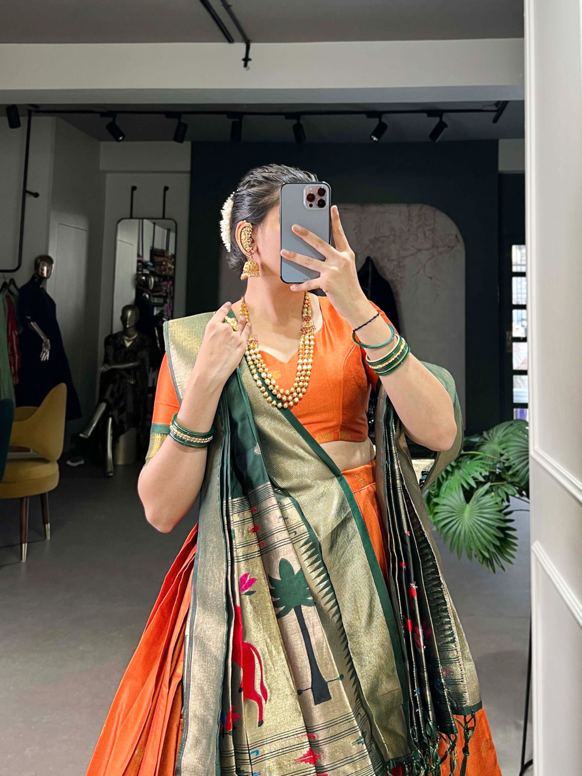 Womenline Orange Color Jacquard Silk Lehenga Choli